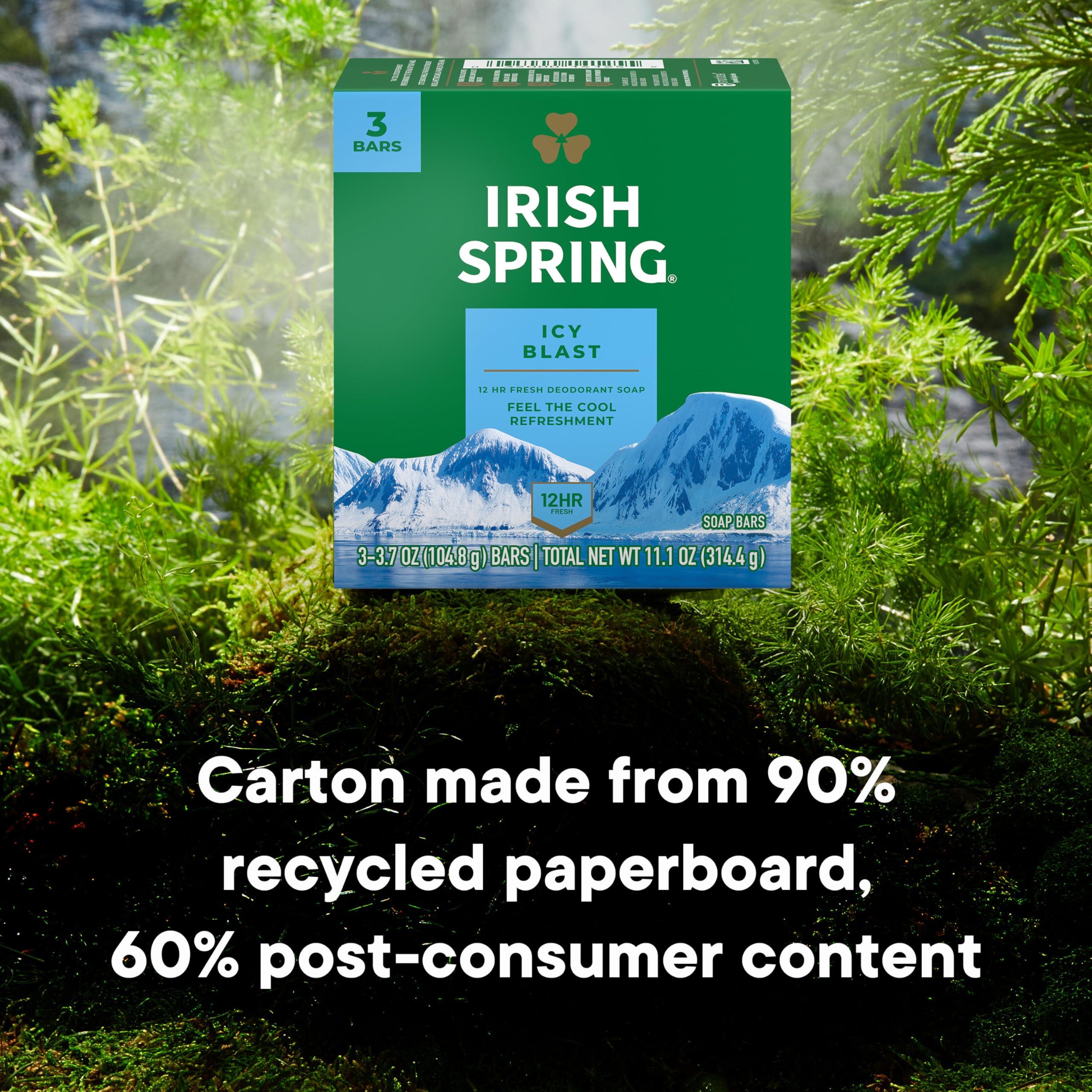 Irish Spring Icy Blast Bar Soap for Men, Mens Soap, Smell Fresh and Clean 12 Hours, Men Bars Washing Hands Body, Mild Skin, Recyclable Carton, 24 Pack, 3.7 Oz - Image 4