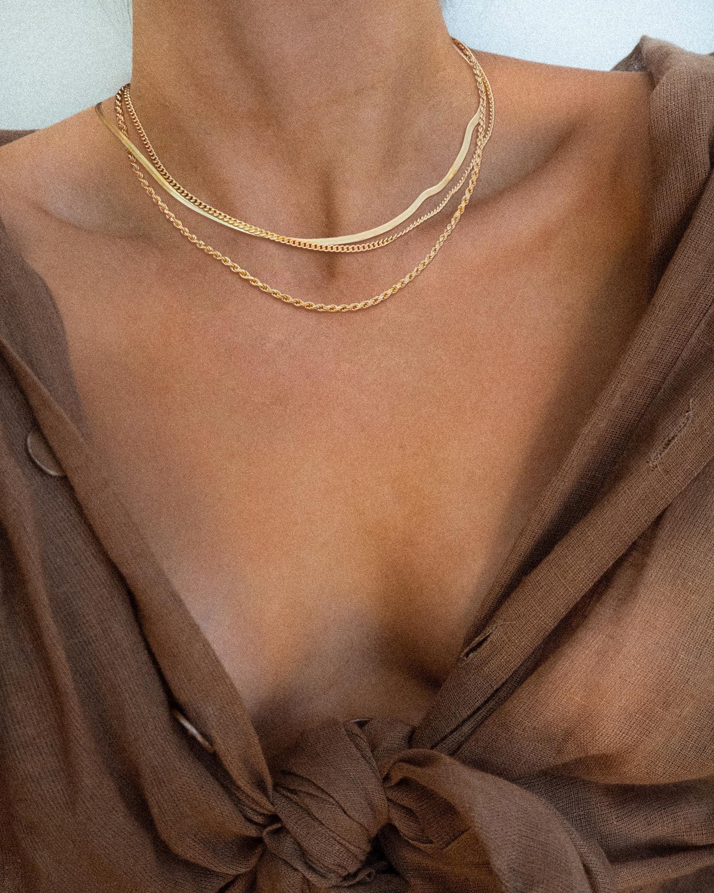 Freekiss Herringbone Necklace for Women,Dainty Gold Necklace,14k Gold Plated Snake,Gold Chain Choker Necklaces,Simple Gold Layered Necklaces,Gold Jewelry Gift for Women - Image 2