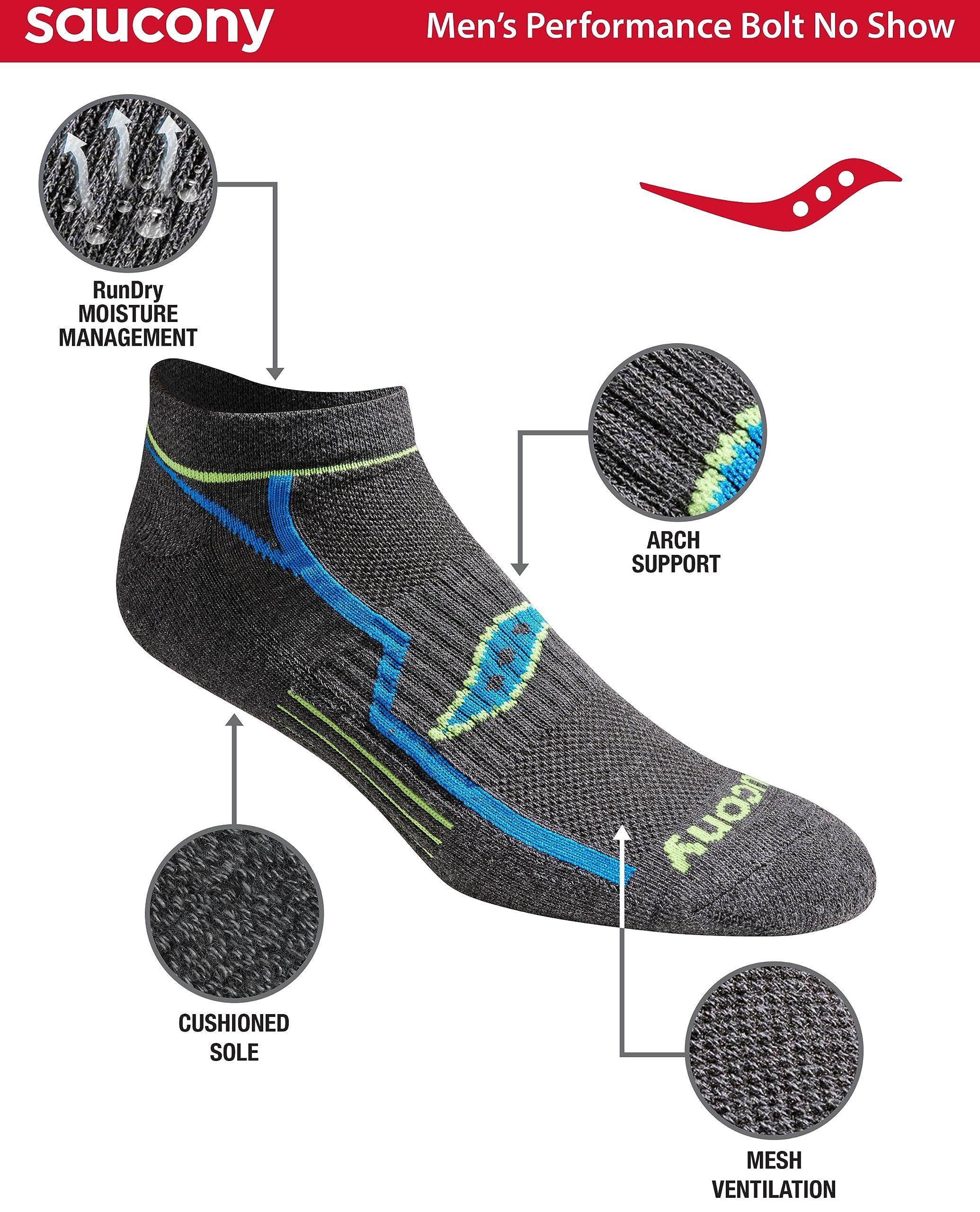 Saucony Men's RunDry Bolt Performance No-Show Socks, Available in M-XXL (6, 12, 18 Pairs) - Image 2