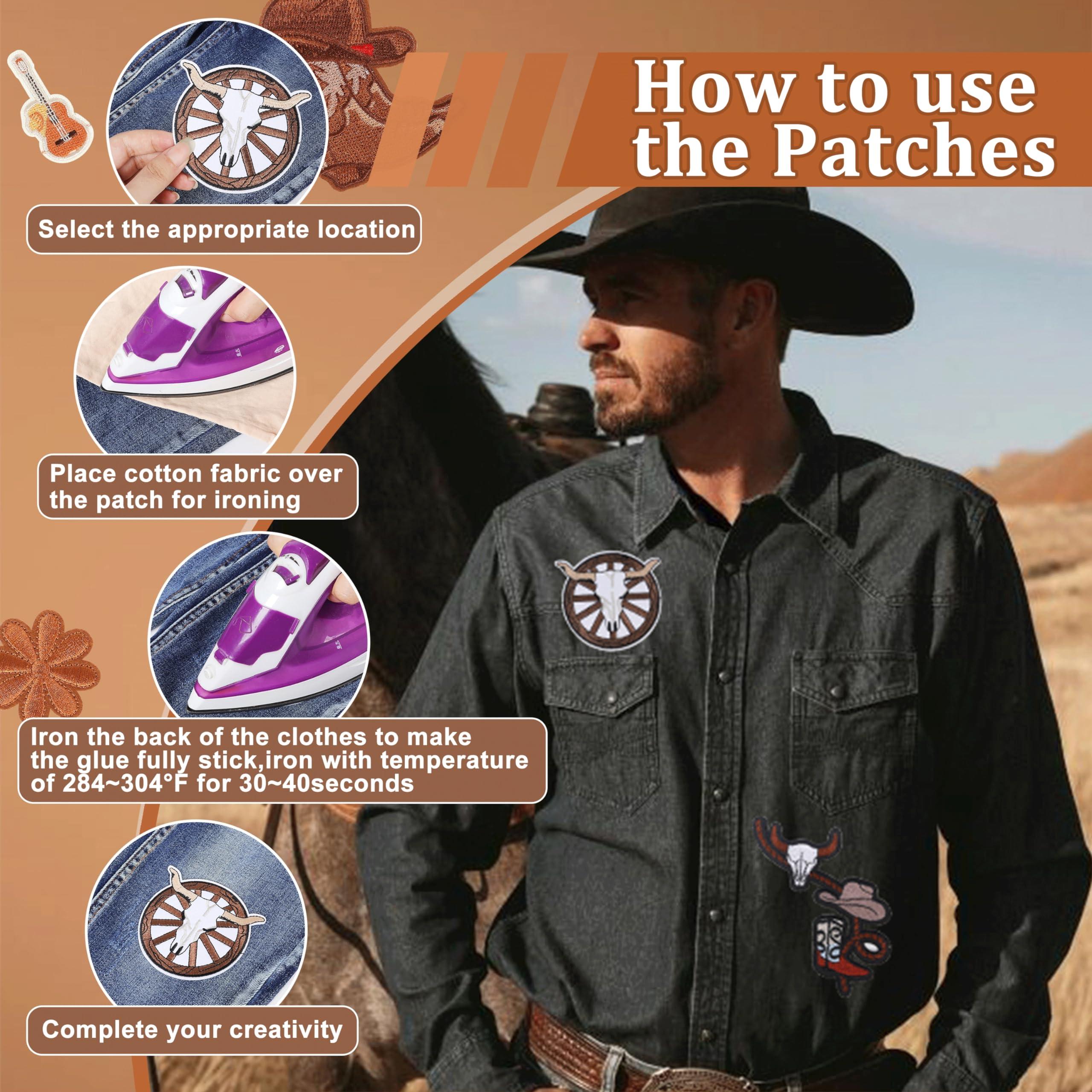 Western Embroidered Iron On Patches for Hats: Meneng 45Pcs Cowboy Sew On Applique Patches for Jackets Backpacks Clothing - Vintage Embroidery Patch for DIY Accessories - Image 4