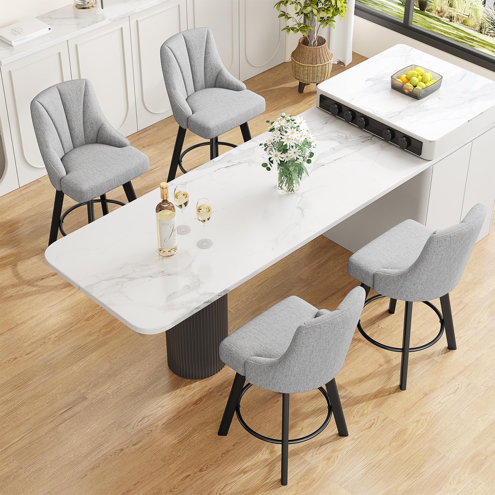 YaFiti Swivel Bar Stools with Backs, 24" Counter Height Bar Stools Set of 2, Fabric Upholstered Counter Barstools with Solid Wood Legs for Kitchen Island, Home Bar, Light Gray - Image 8