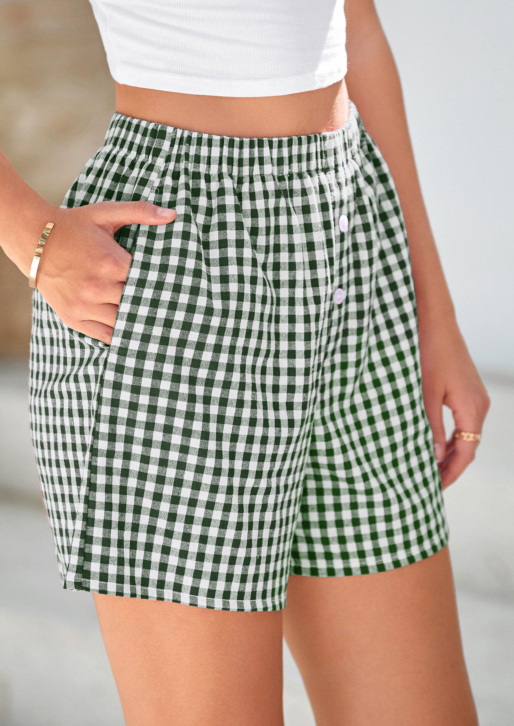 PRETTYGARDEN Womens Shorts Boxers 2025 Summer Gingham Pajama Lounge Sleep Y2K Plaid Pj Shorts Beach Bottoms - Image 3