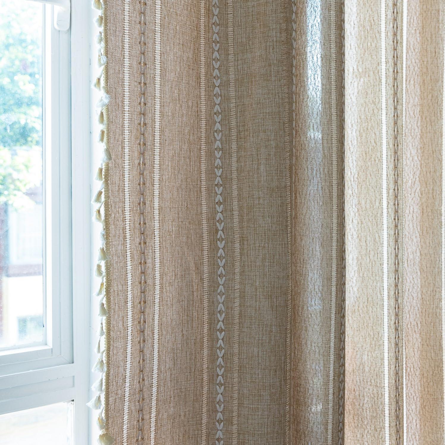 Sutuo Home Boho Curtain for Bedroom Living Room 84 Inches Length, Light Filtering French Country Farmhouse Vintage Chic Tassels Hollow Window Treatment Bohemian Drape, 1 Panel 52" W x 84" L Natural - Image 7