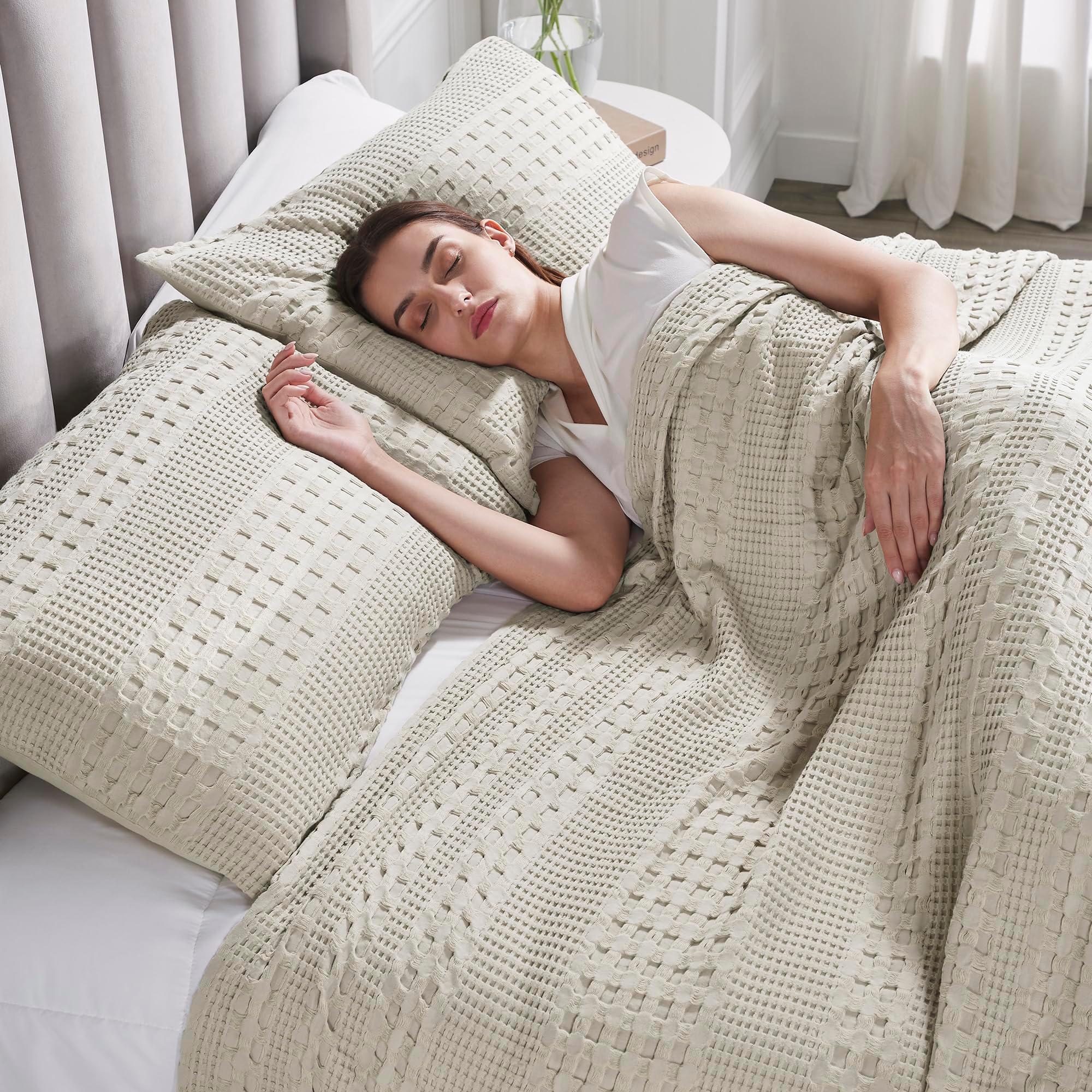 VHC Brands 100% Cotton Waffle Weave Natural King Size Sham Set of 2 20x36, Decorative Throw Pillow Covers/Shams, Boho Farmhouse Bedroom Decor - Image 2