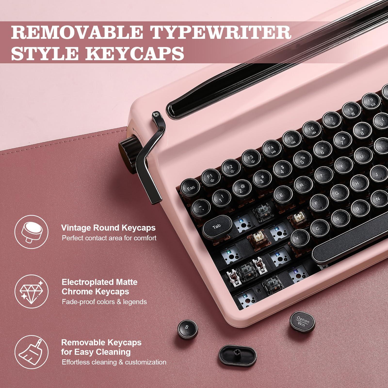 YUNZII QL75 Wireless Typewriter Hot Swap Retro Mechanical Keyboard,Punk Round Keycaps,RGB Backlit QMK/VIA Programmable,Multi-Device Keyboard with 2.4GHz/Type-C/BT5.0 (Pink, Cocoa Cream V2 Switch) - Image 4