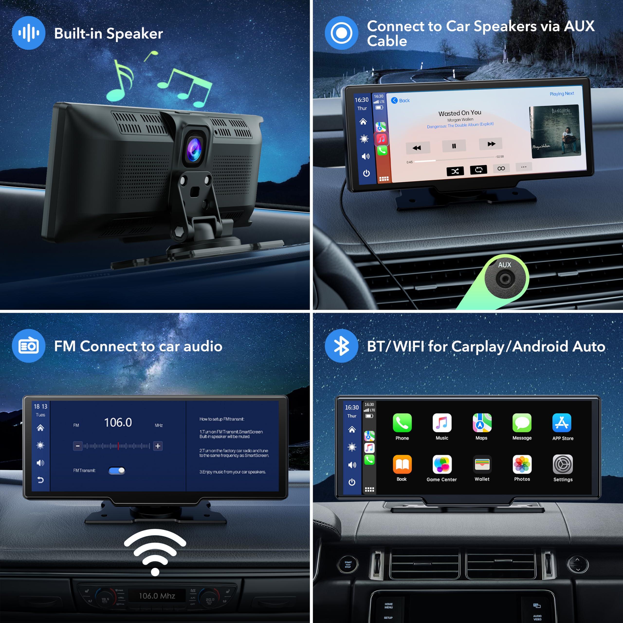 LAMTTO 9.26" Wireless Carplay and Android Auto with 2.5K Dash Cam, 1080P Backup Camera, Portable Touchscreen GPS Navigation for Car, Car Stereo Receiver with Bluetooth,AirPlay,AUX,FM,Googel,Siri - Image 6