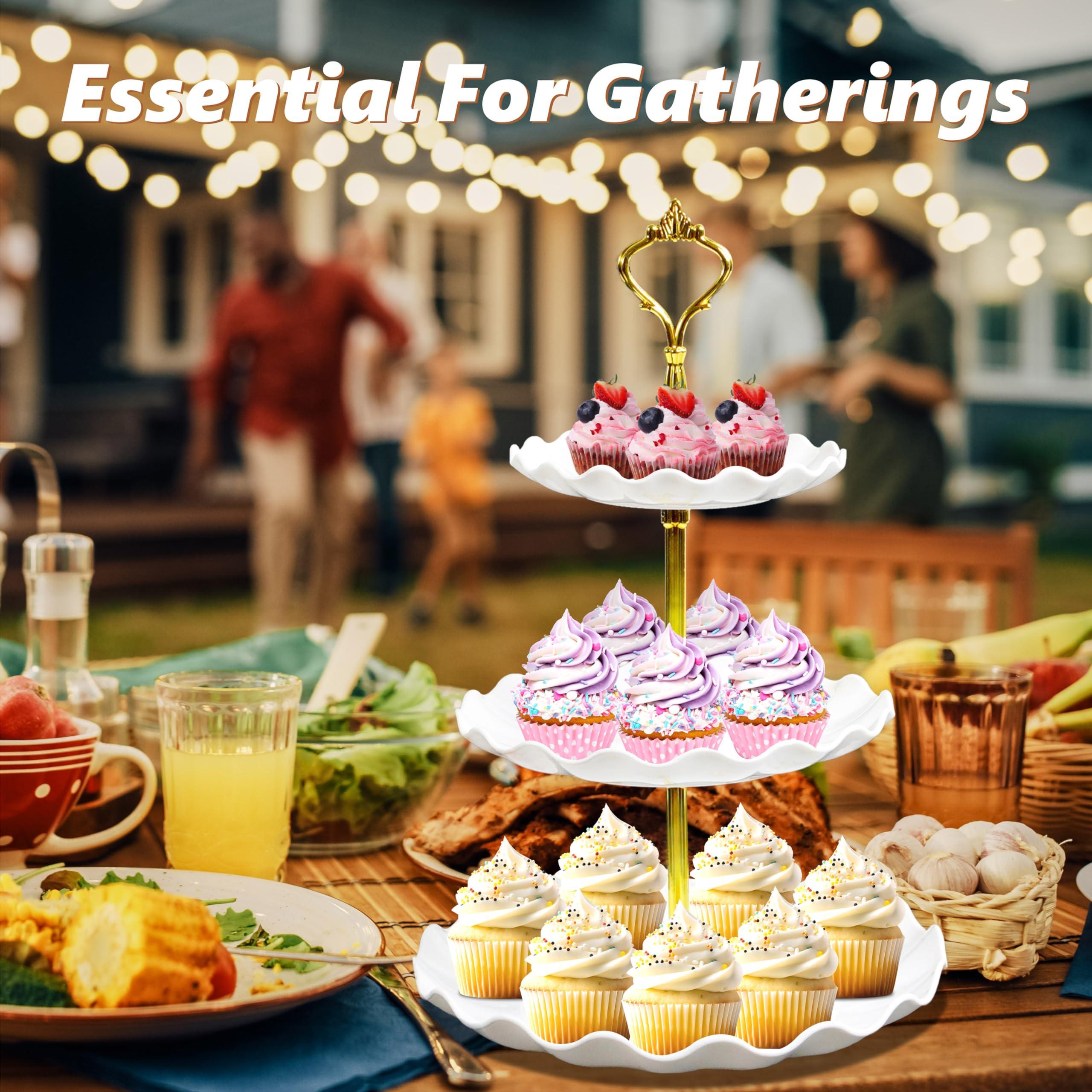 3-Tier Cupcake Stand, Plastic Tiered Cake Stand Serving Tray for Birthday Party Wedding Dessert Decoration (White) - Image 2