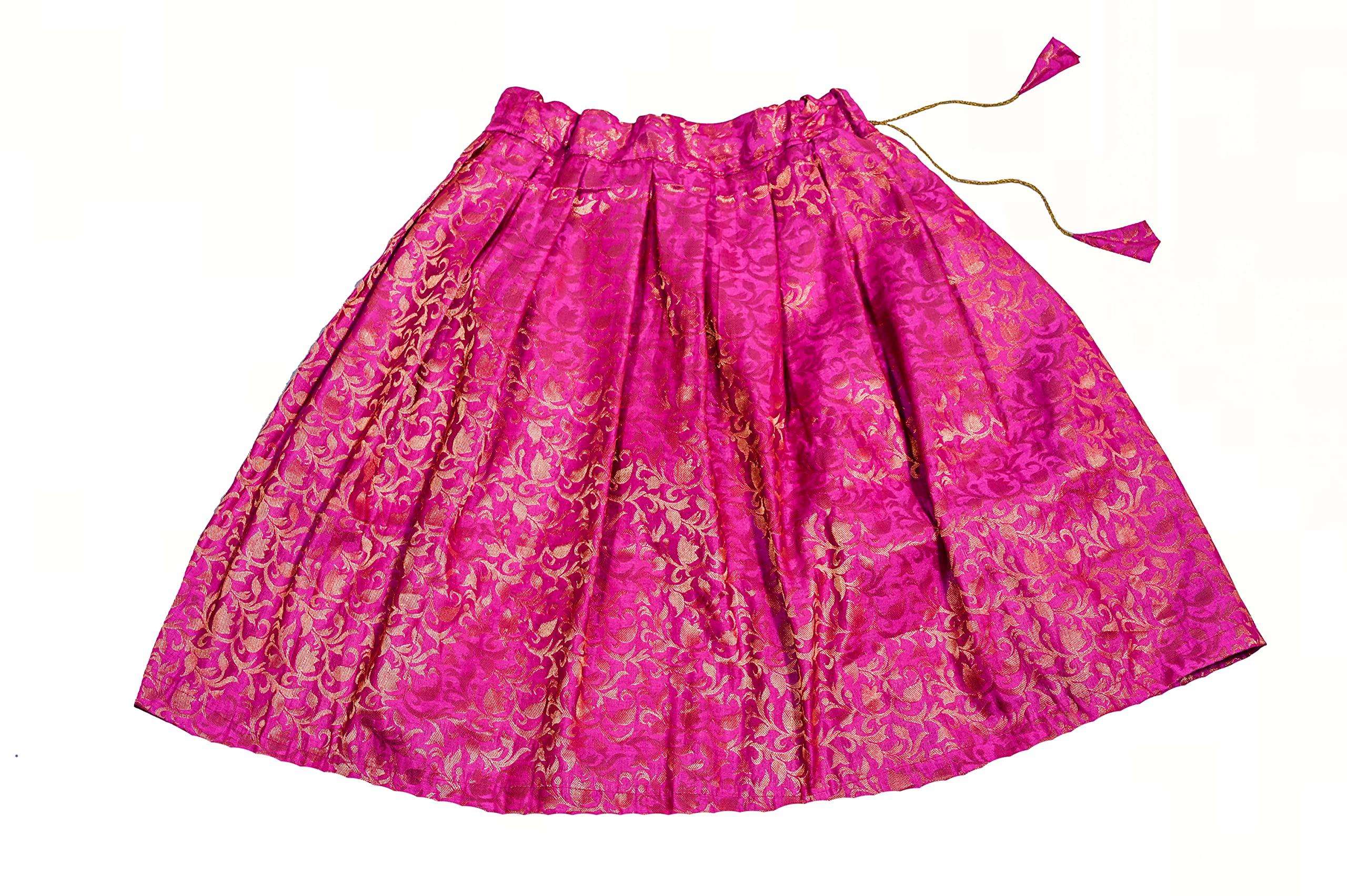 TRADITION INDIA Green Dupion Silk Lehenga Choli Set, Kids Sleeveless Lehenga Choli - Image 2