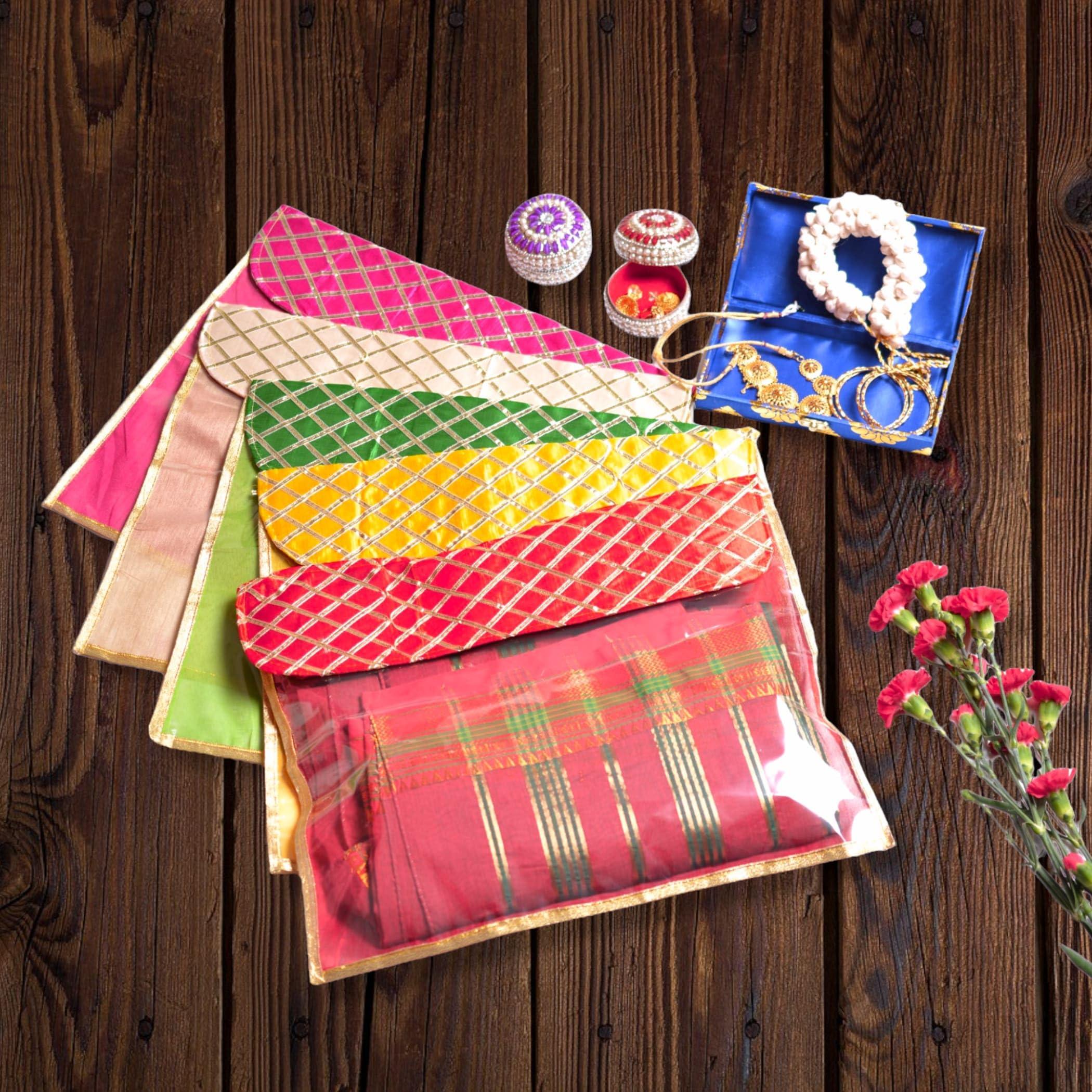 LOVENSPIRE 5 Assorted Gotta Patti Saree Bags Lehnga Cover Clothes Organizer Sari Storage Bag for Wardrobe and Gifting Storage Indian Wedding Favor Cloth Case Birthday - Image 2