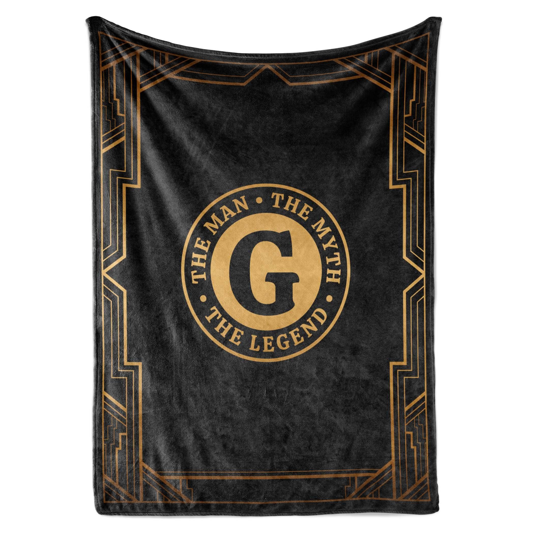 InnoBeta Initial Birthday Gifts for Men, The Man The Myth The Legend Gift Ideas for Dad, Grandpa, Uncle - 300gsm Flannel Blanket - 50"x65"G