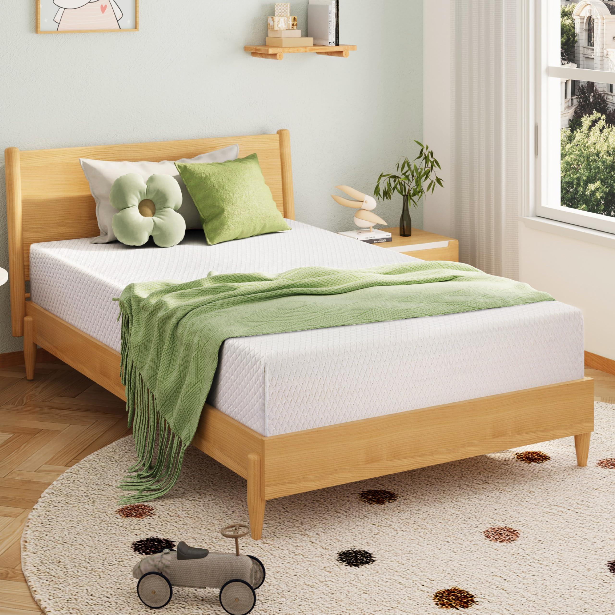 EGOHOME 6 Inch Twin Mattress for Kids, Memory Foam Mattress with Cooling Green Tea Gel, Relieve Pressure with Medium Firm Support, CertiPUR-US Certified, 75''L x 38''W, White