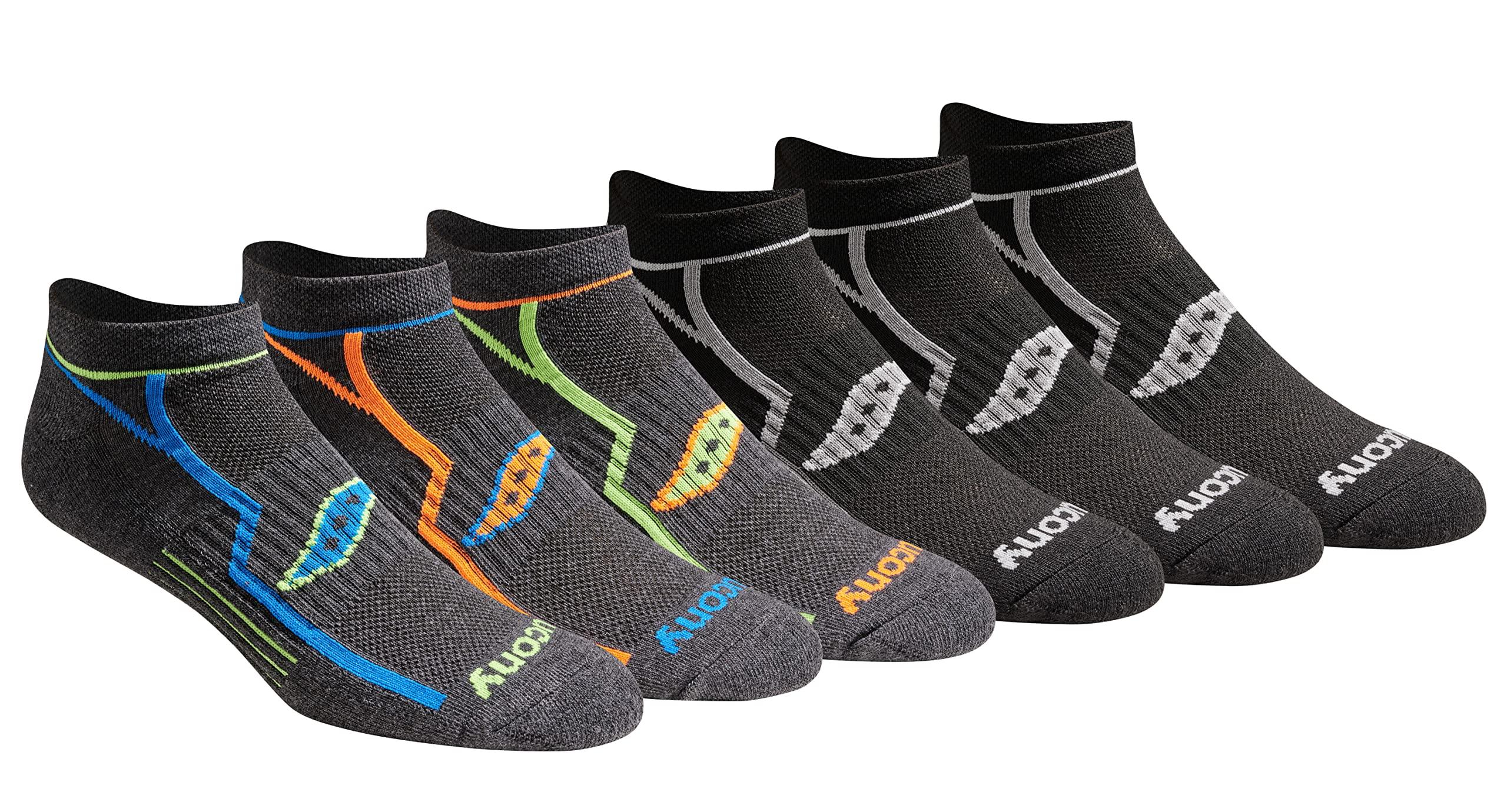 Saucony Men's RunDry Bolt Performance No-Show Socks, Available in M-XXL (6, 12, 18 Pairs)