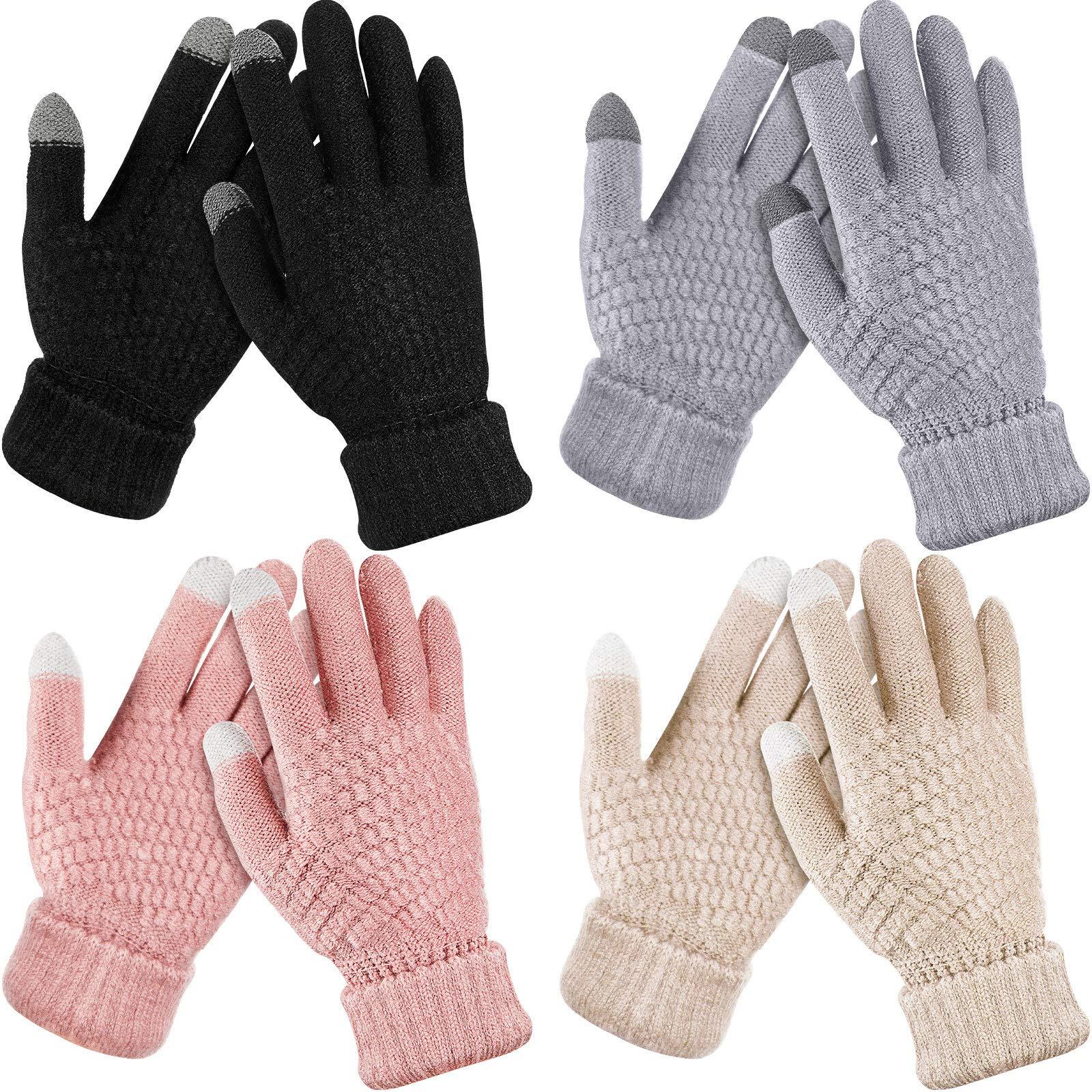 Geyoga 4 Pairs Women's Winter Touch Screen Gloves Soft Warm Fleece Lined Knit Elastic Cuff Texting Gloves