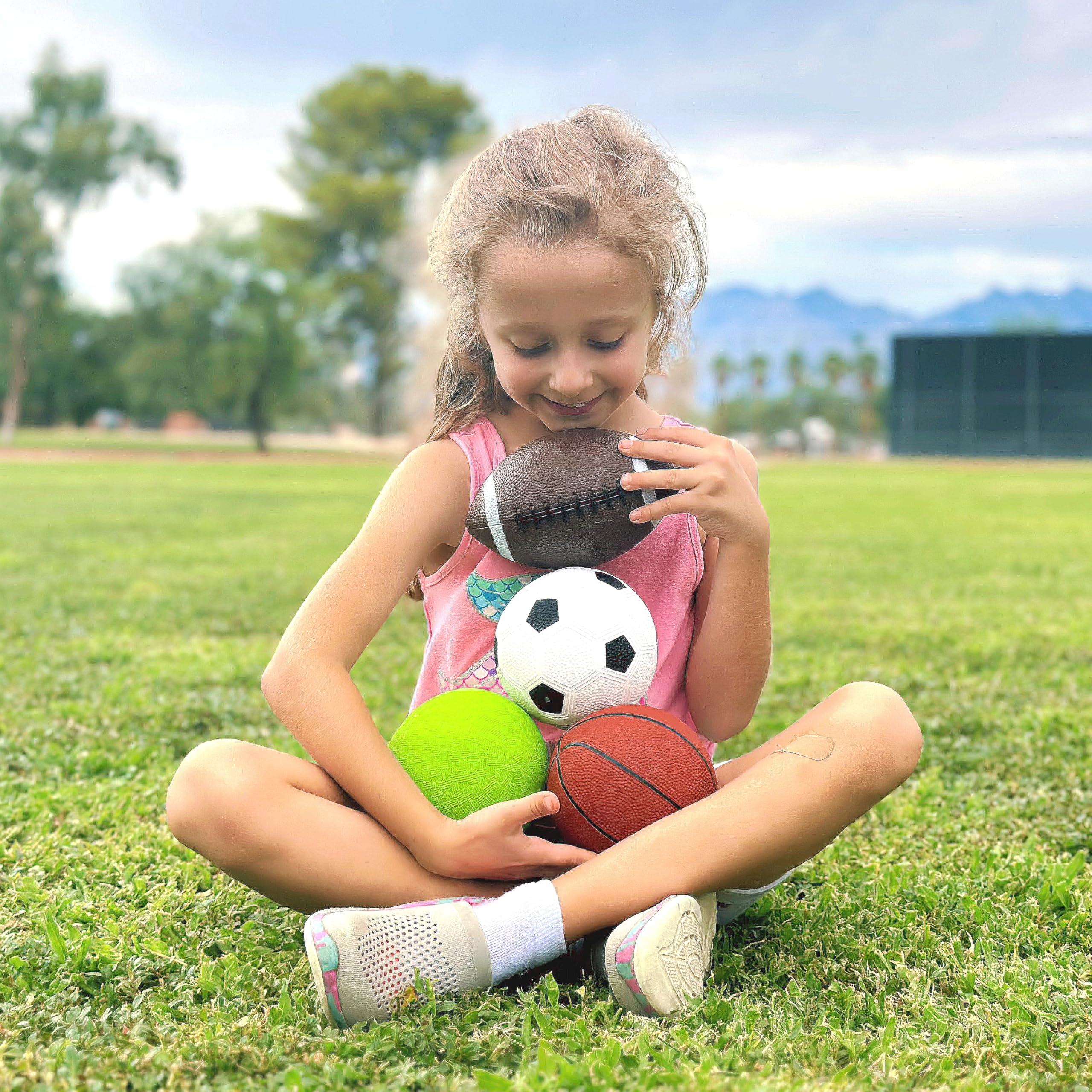 AppleRound Pack of 4 Toy Sports Balls with 1 Pump for Toddlers and Kids: 5-Inch Basketball, 5-Inch Soccer Ball, 5-Inch Playground Ball, 6.5-Inch Football (Mixed Bundle) - Image 8
