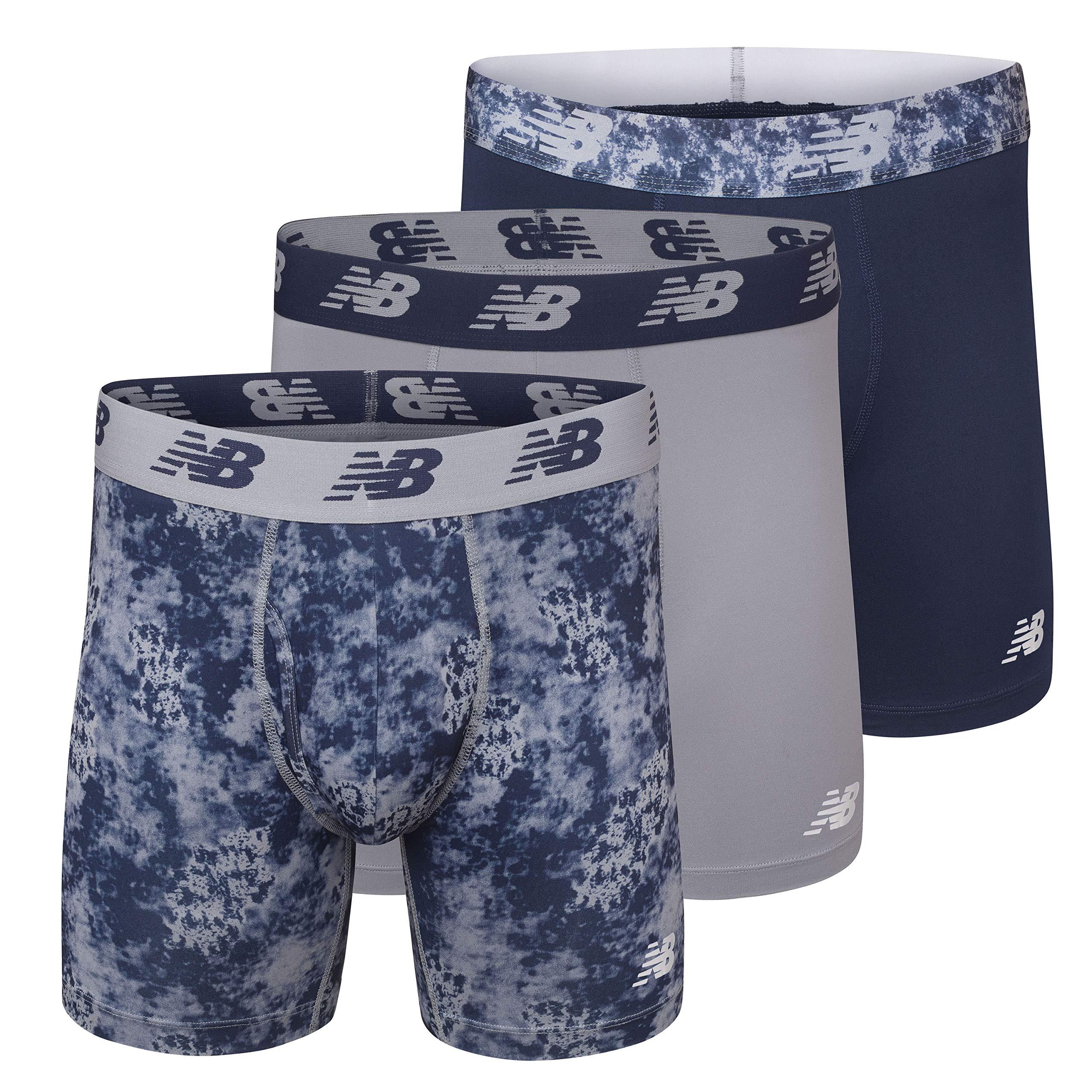 New Balance Men's Performance Boxer Briefs with Fly, Breathable Stretch Underwear, Moisture Wicking, Soft Waistband (3 Pack)