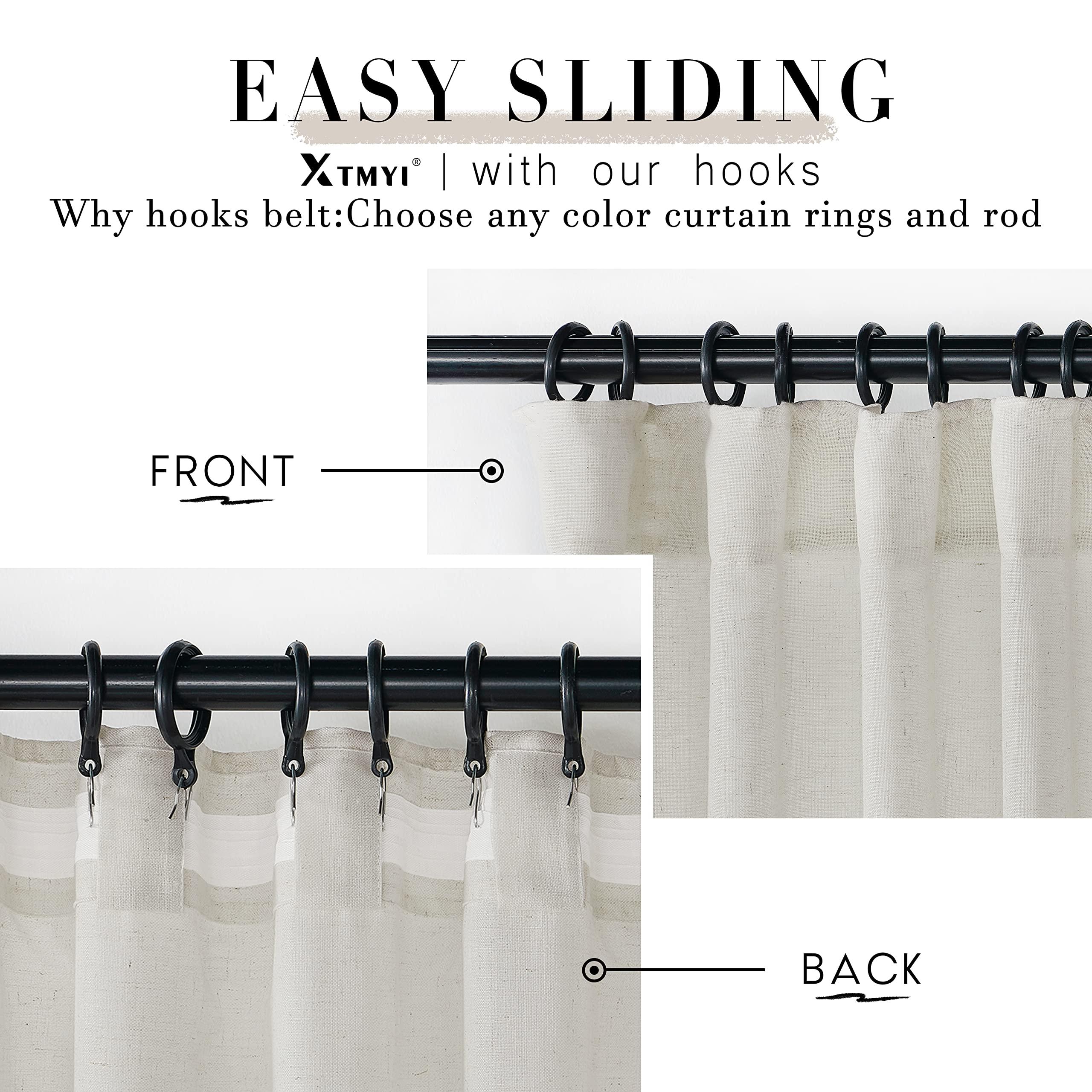 XTMYI Linen Cotton Farmhouse Curtains for Living Room Bedroom 84 Inches Long Two Sheer Hook Belt Pleated Back Tab Birch Off White Ivory Neutral Boho Sour Cream Curtain Drapes 84 Length 2 Panels Set - Image 5