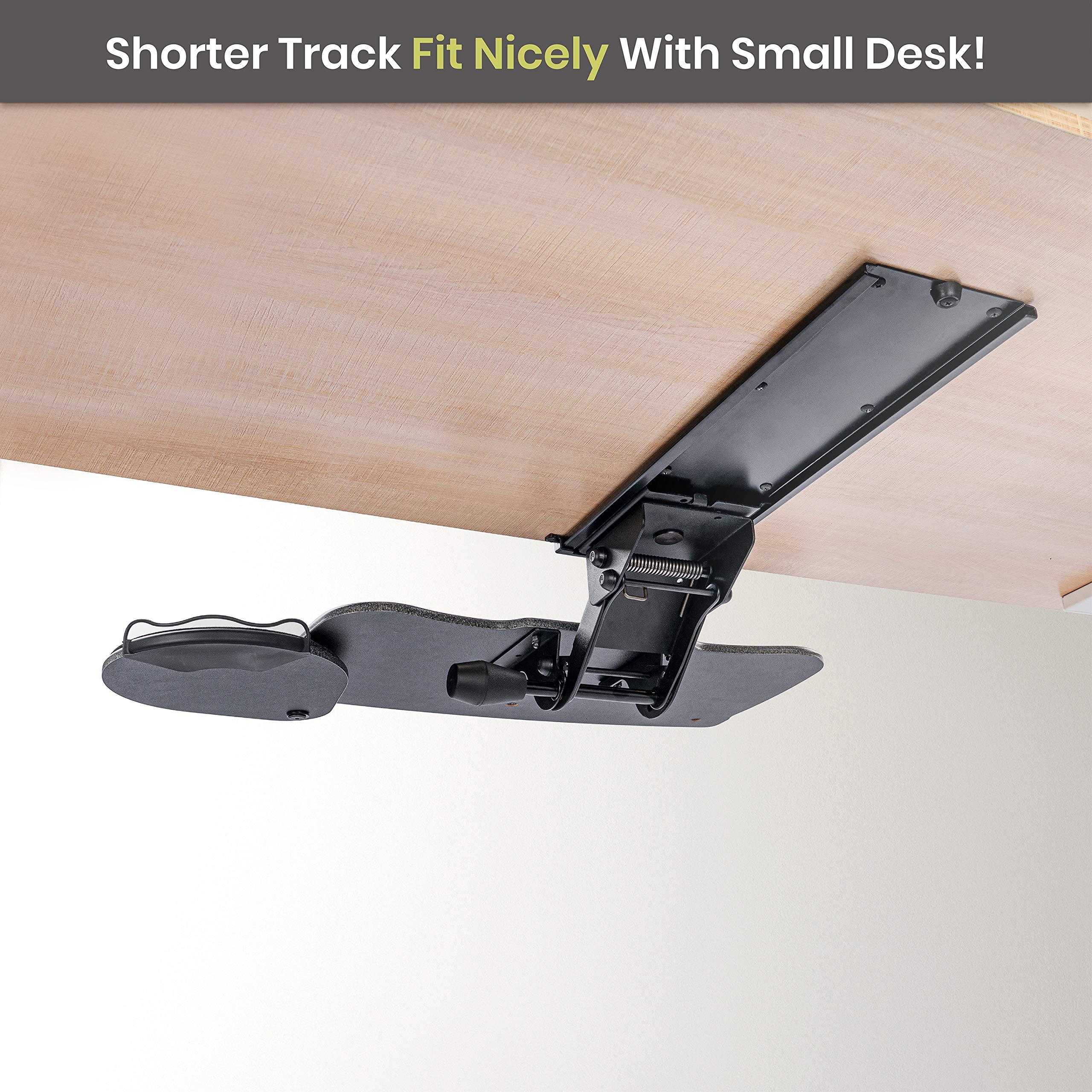 FERSGO Under Desk Keyboard Tray, 20" x 11" Tray, 17.75" Track, One Knob Control, Undermount Sliding Computer Keyboard and Mouse Tray with Wrist Rest, Swivels 360° with Adjustable Height and ±15° Tilt - Image 6