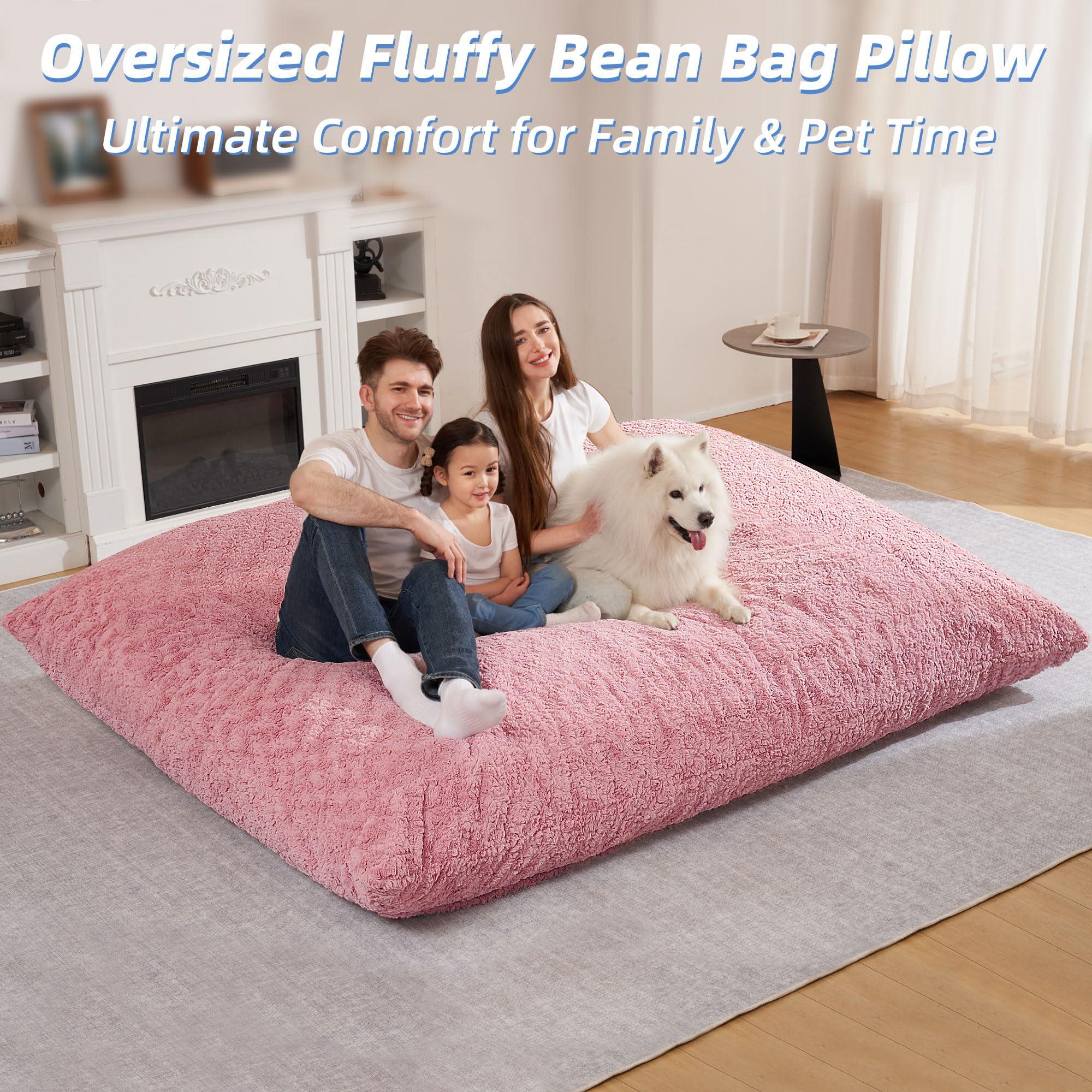 HABUTWAY 4 in 1 Bean Bag Chair, Giant Memory Foam Filling Bean Bag Sofa, Adult Bean Bag Chair, Machine Washable Faux Fur Cover, Bean Bag for Adult (Pink) - Image 5