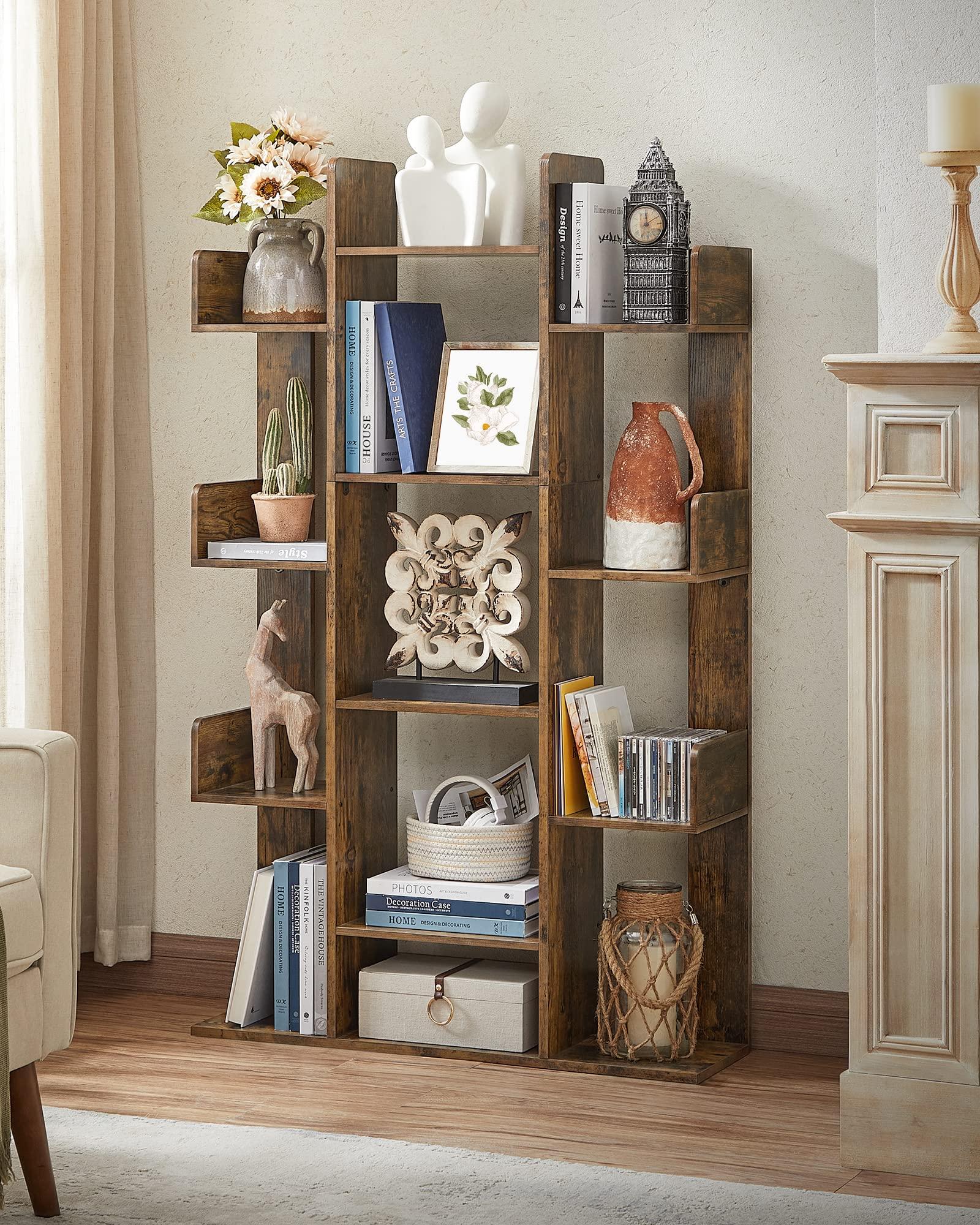 VASAGLE Bookshelf, Tree-Shaped Bookcase with 13 Storage Shelves, Rounded Corners, 9.8”D x 33.9”W x 55.1”H, Rustic Brown ULBC67BXV1 - Image 4