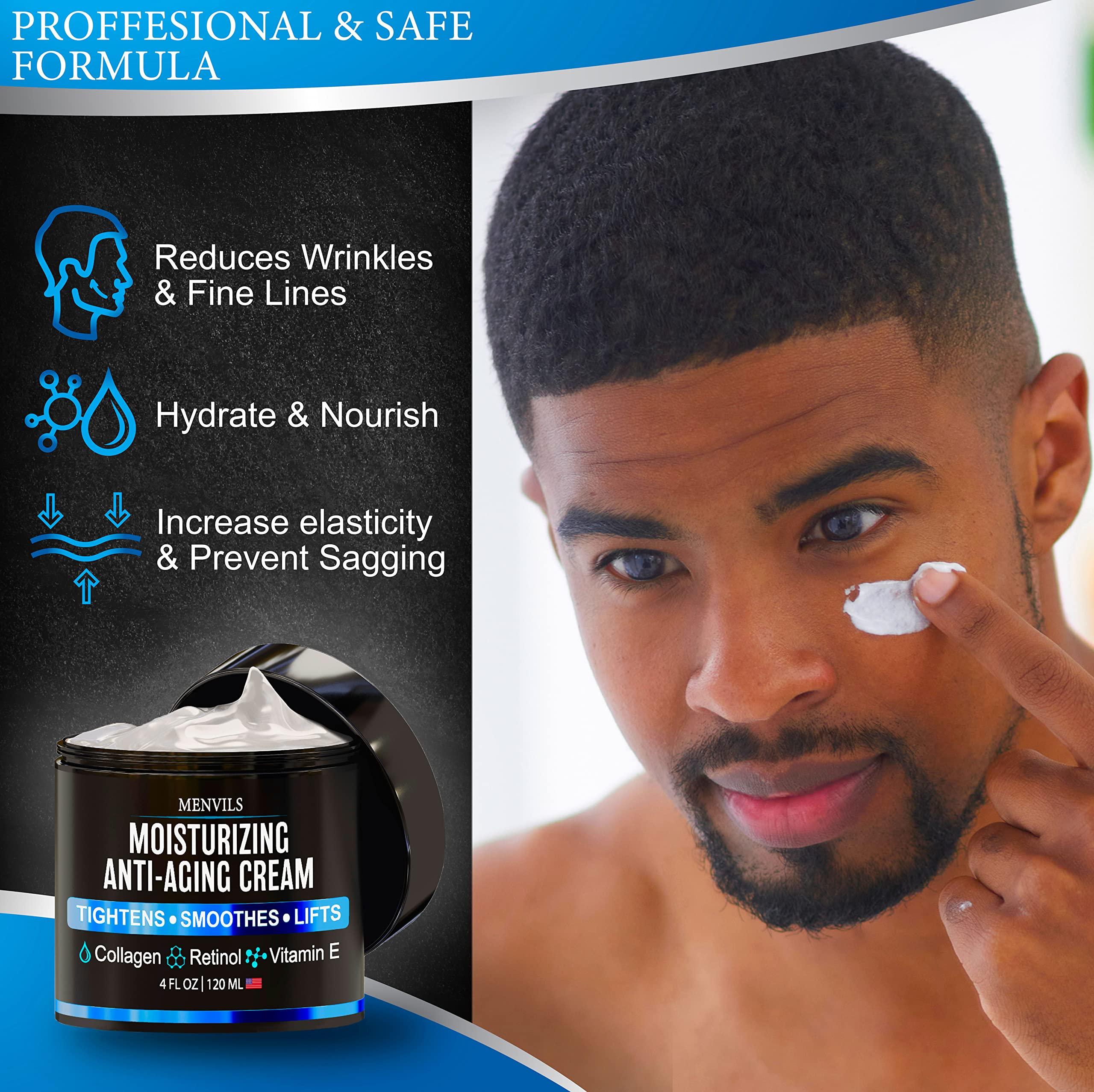 Mens Face Moisturizer Cream - Anti Aging & Wrinkle for Men with Collagen, Retinol, Vitamins E, Jojoba Oil - Face Lotion - Age Facial Skin Care - Eye Wrinkle - Day & Night - 4 oz - Image 4