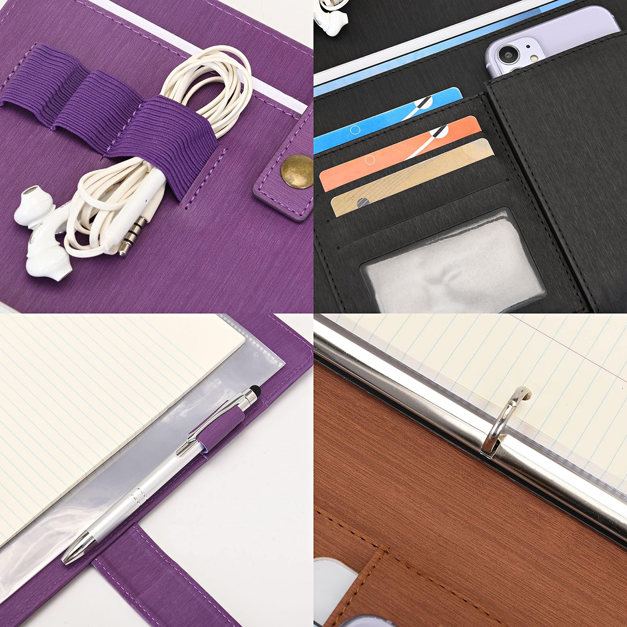 Wonderpool A4 PU Leather Portfolio Holder Ring File Document Case with Removable Binder Clipboard, Multi Pocket and Legal Pad for Business Organizer Interview and Meeting (Black) - Image 5