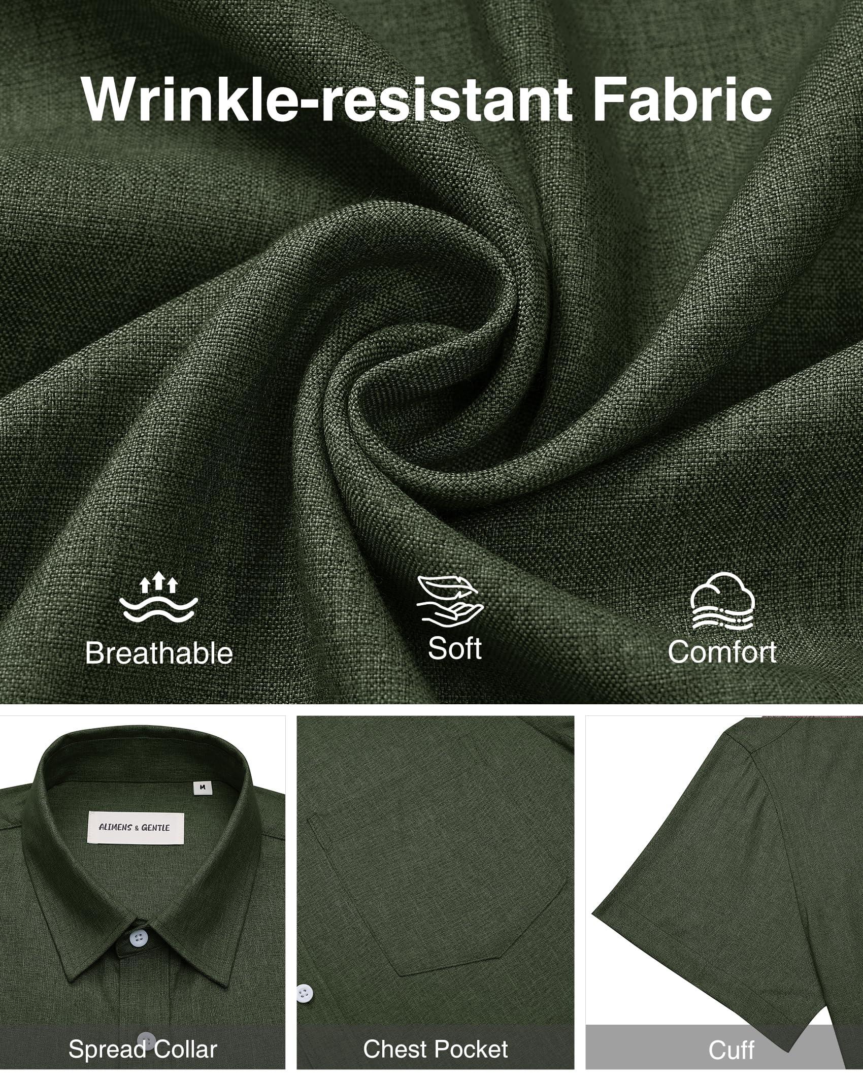 Alimens & Gentle Mens Linen Shirts Short Sleeve Button Down Shirts Wrinkle Free Casual Vacation Beach Summer Tops - Image 5