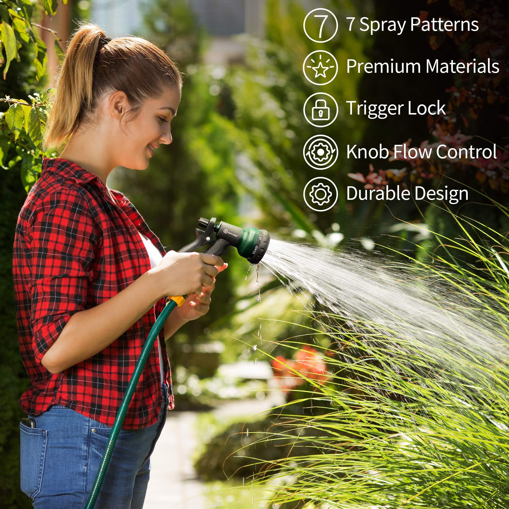 AUTOMAN-Garden-Hose-Nozzle, ABS Water Spray Nozzle with 7 Adjustable Watering Patterns, Slip Resistant for Watering Plants, Lawn& Garden, Washing Cars, Cleaning, Showering Pets & Outdoor Fun. - Image 7