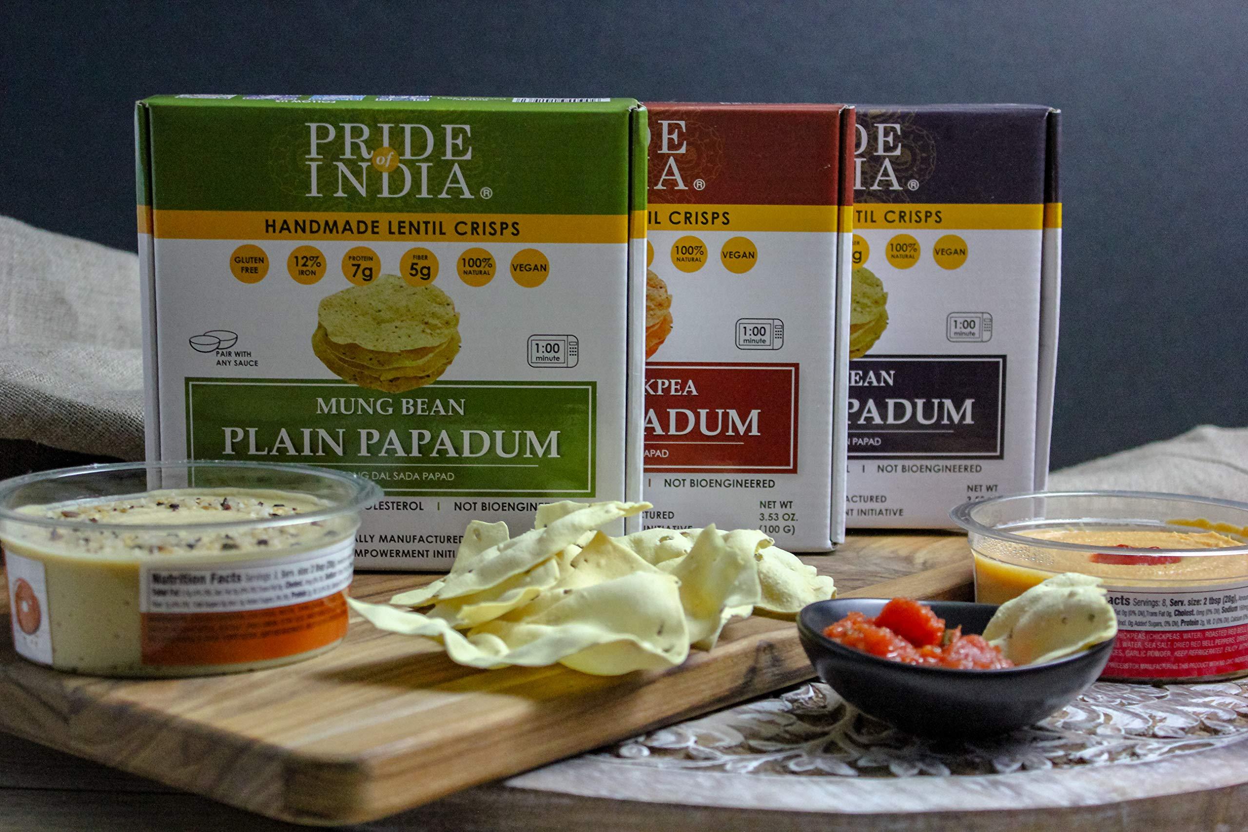 Pride Of India - Mung Bean Plain Papadum Lentil Crisp, 10 count (3.53oz - 100gm) - Plant Based Protein Snack, Gluten-Free Vegan Crackers, Healthy Bean Chips, Traditional Handmade Indian Low Carb Food - Image 9