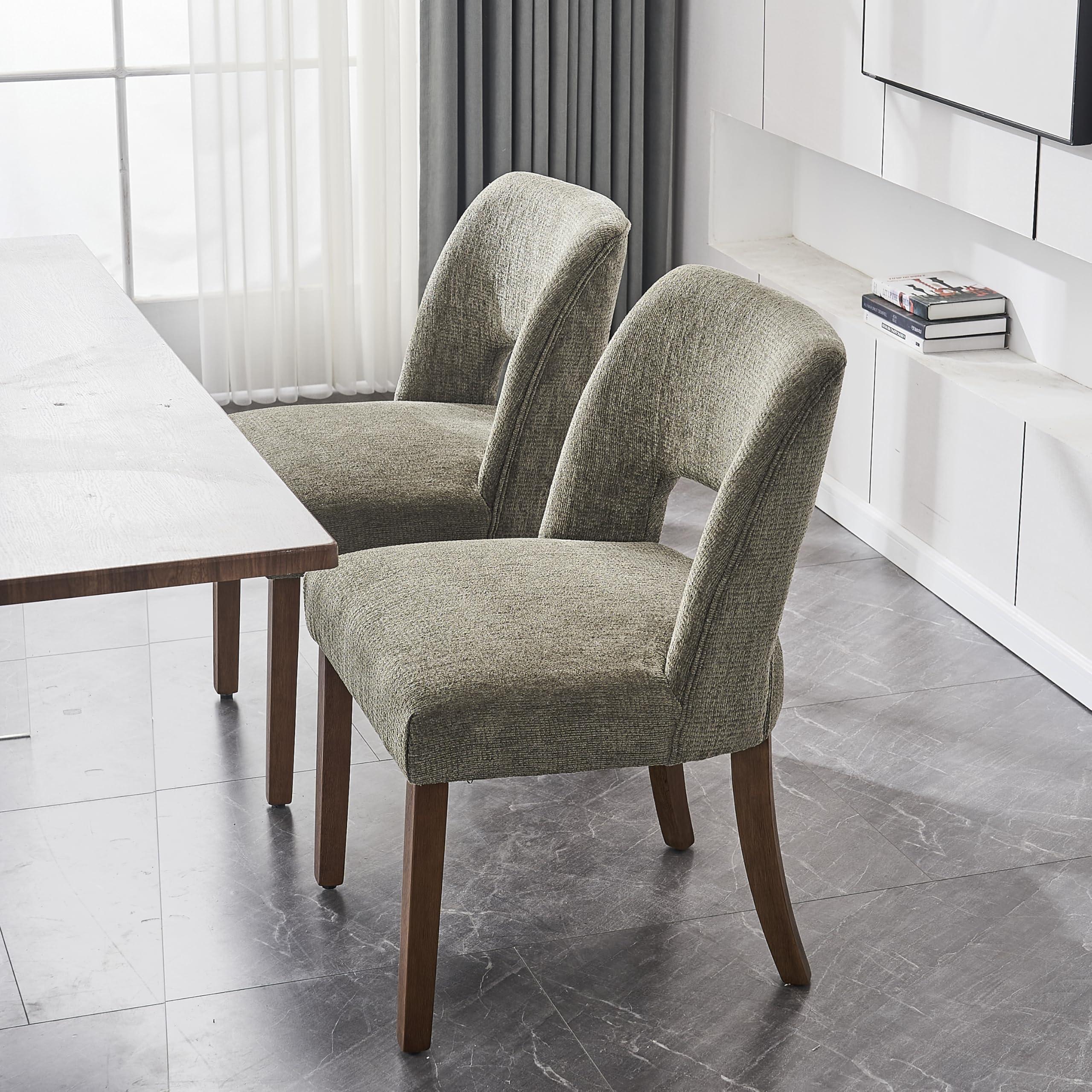 VKNOW Wooden Dining Chairs Set of 6, Modern Fabric Upholstered Dining Room Chair Kitchen Chairs, Farmhouse Dinner Chair for Kitchen Dining Room, Green - Image 3