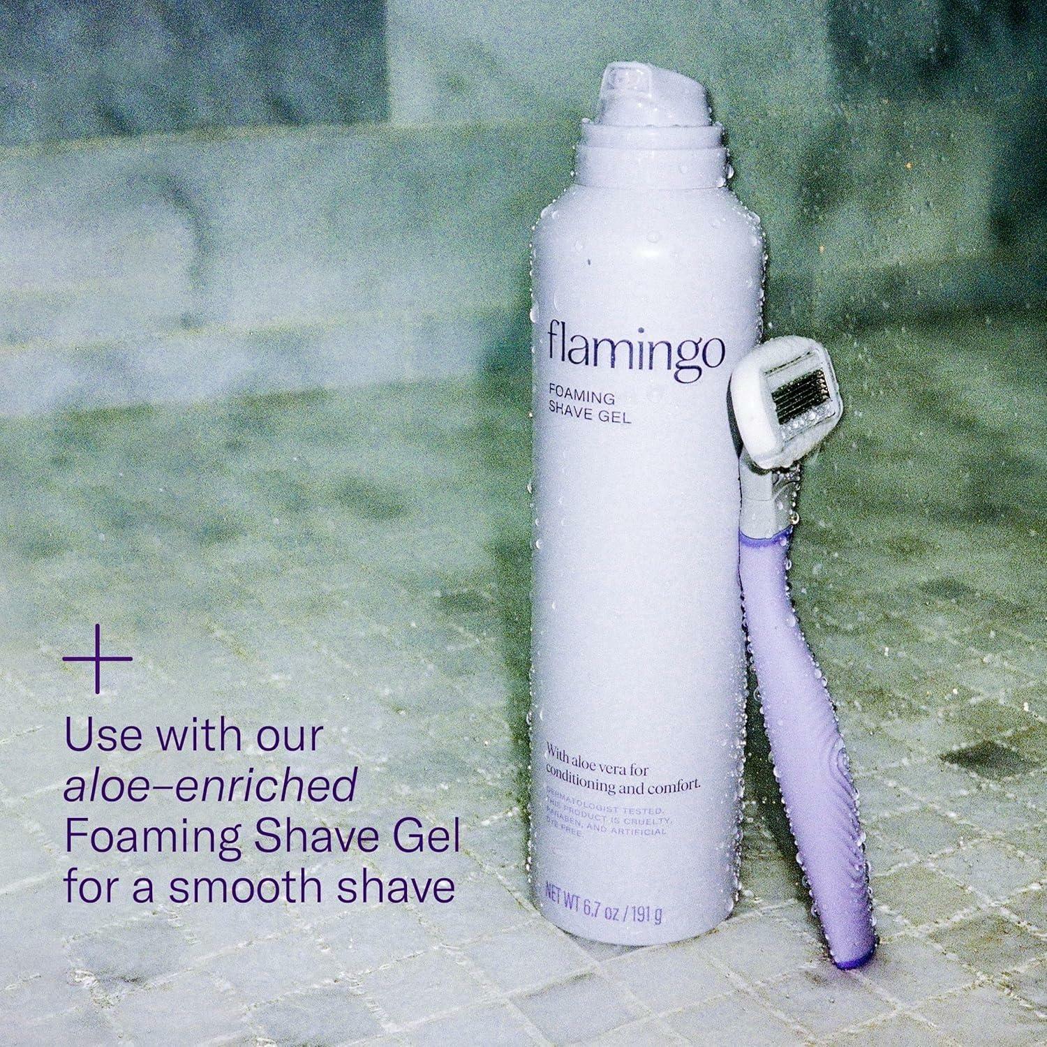Flamingo Razors for Women, 1 Women's Razor Handle (Lilac), 4 Razor Five-Blade Refills, and 1 Shower Holder - Image 3