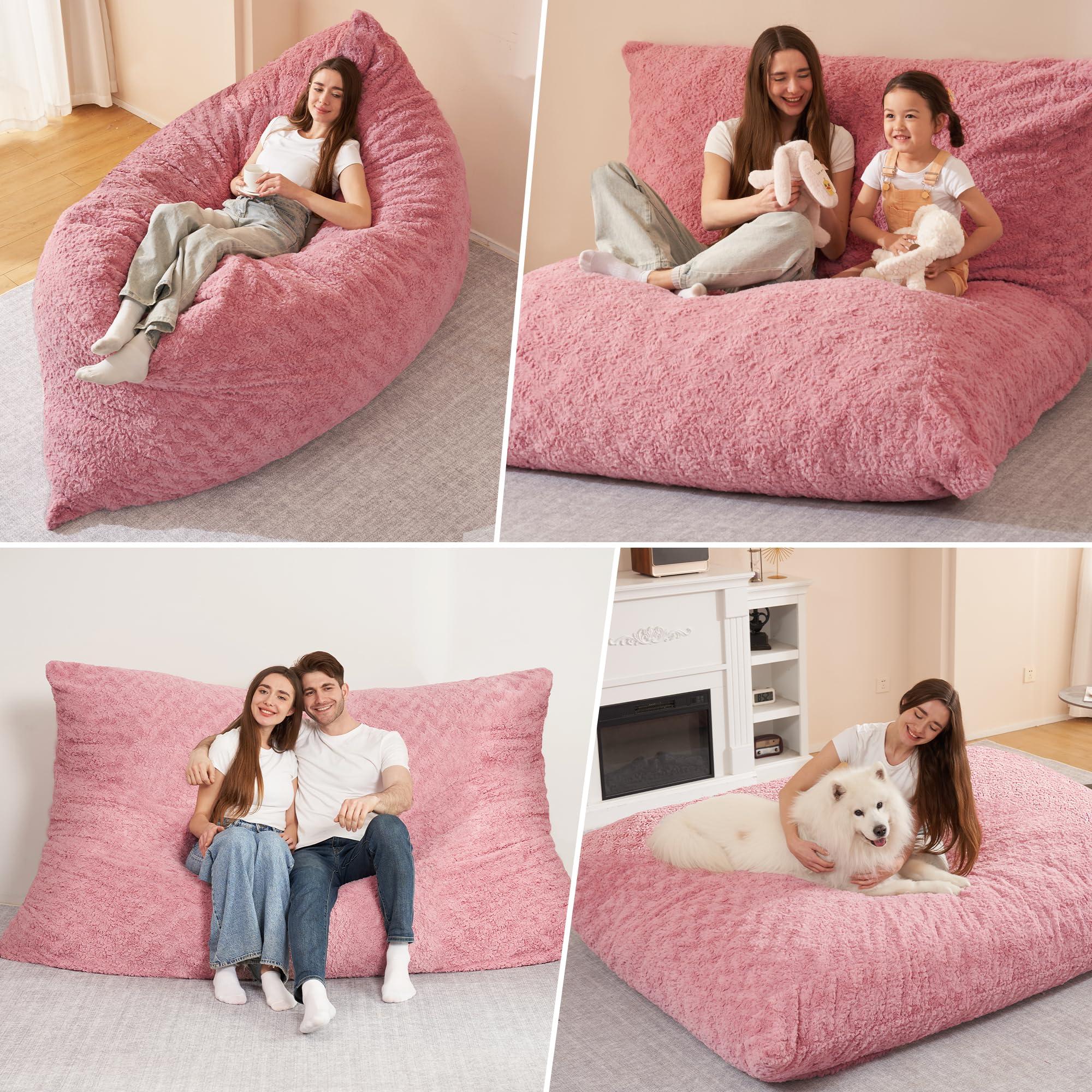 HABUTWAY 4 in 1 Bean Bag Chair, Giant Memory Foam Filling Bean Bag Sofa, Adult Bean Bag Chair, Machine Washable Faux Fur Cover, Bean Bag for Adult (Pink) - Image 5