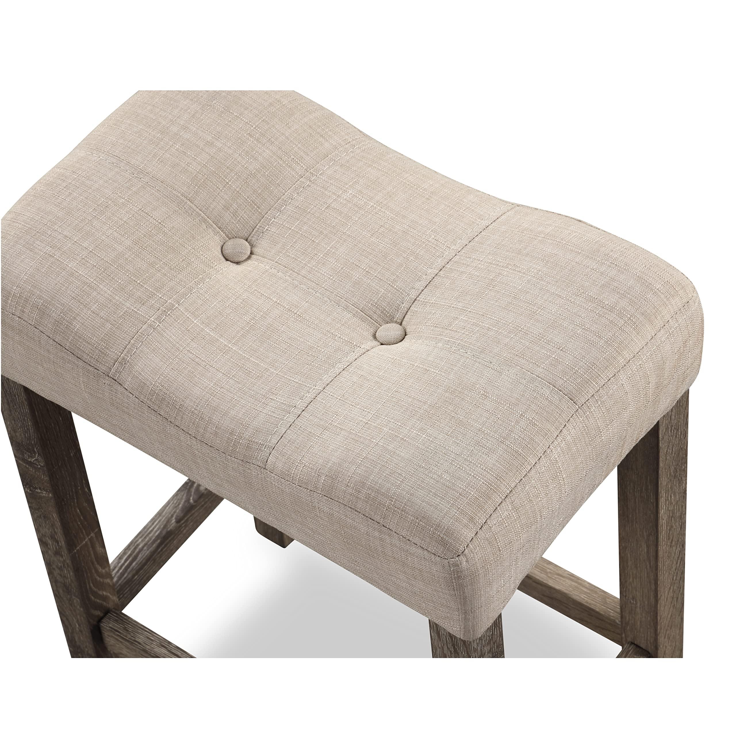 Roundhill Furniture Sora Button Tufted Counter Height Saddle Stools, Set of 2, Taupe - Image 4