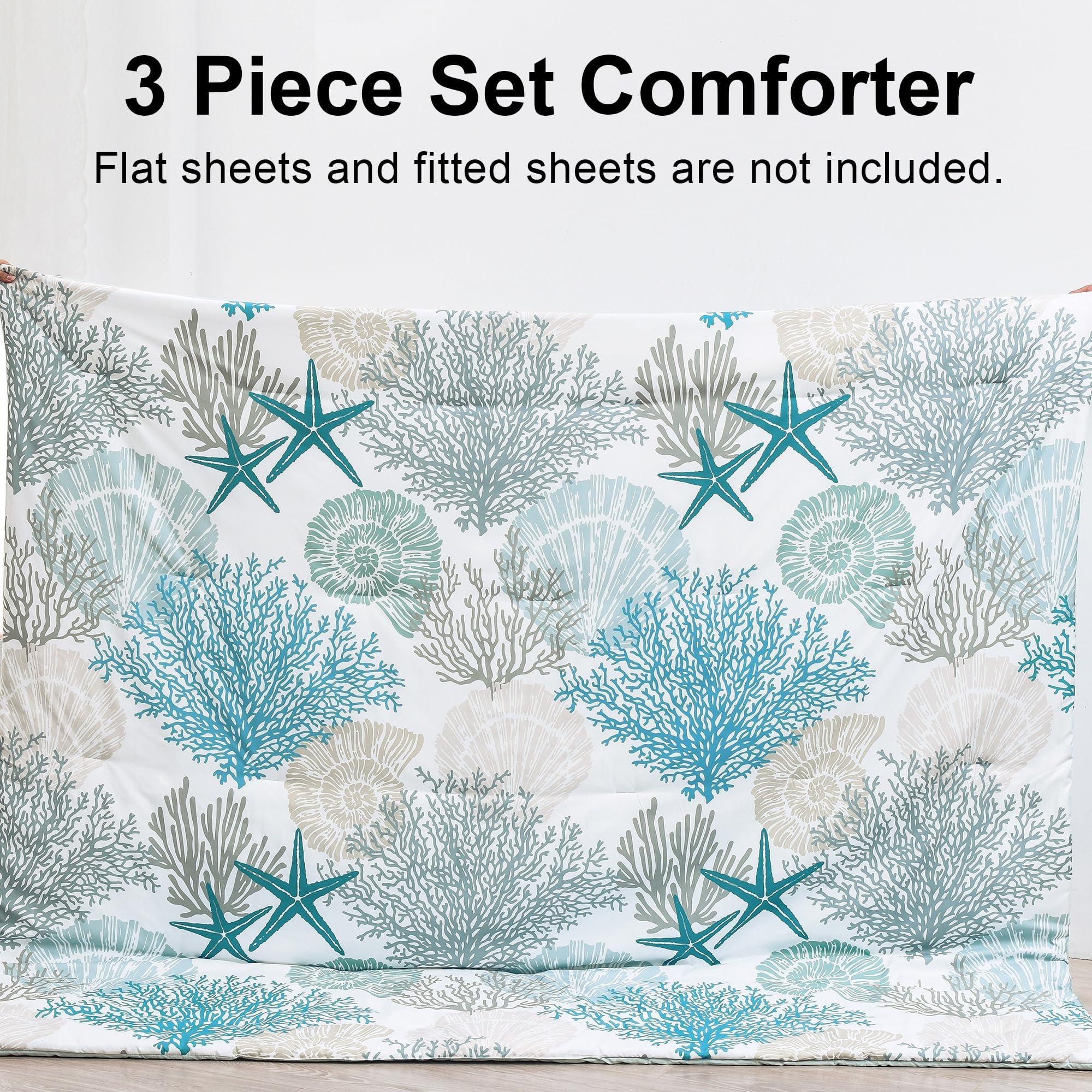 Tritard Coastal Comforter Set Queen Size 3 Piece, Soft Beach Themed Comforter, Ocean Nautical Lightweight Bedding Sets for All Seasons, (1 Reversible Comforter and 2 Pillow Shams), 90''x90'', C1 - Image 8