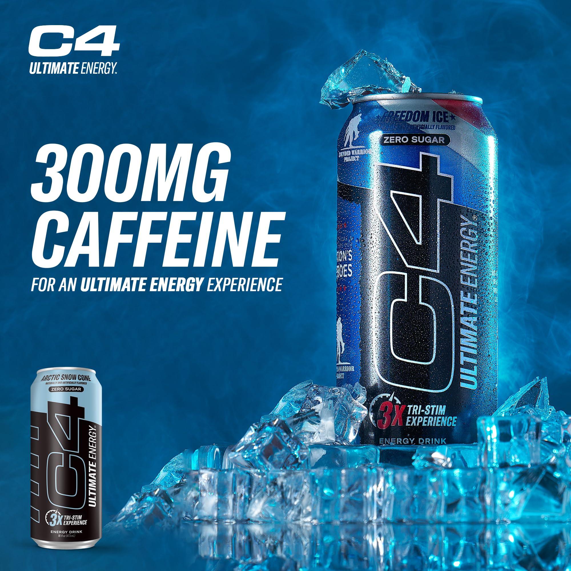 C4 Ultimate Sugar Free Energy Drink 16oz (Pack of 12) | Arctic Snow Cone | Pre Workout Performance Drink with No Artificial Colors or Dyes - Image 6