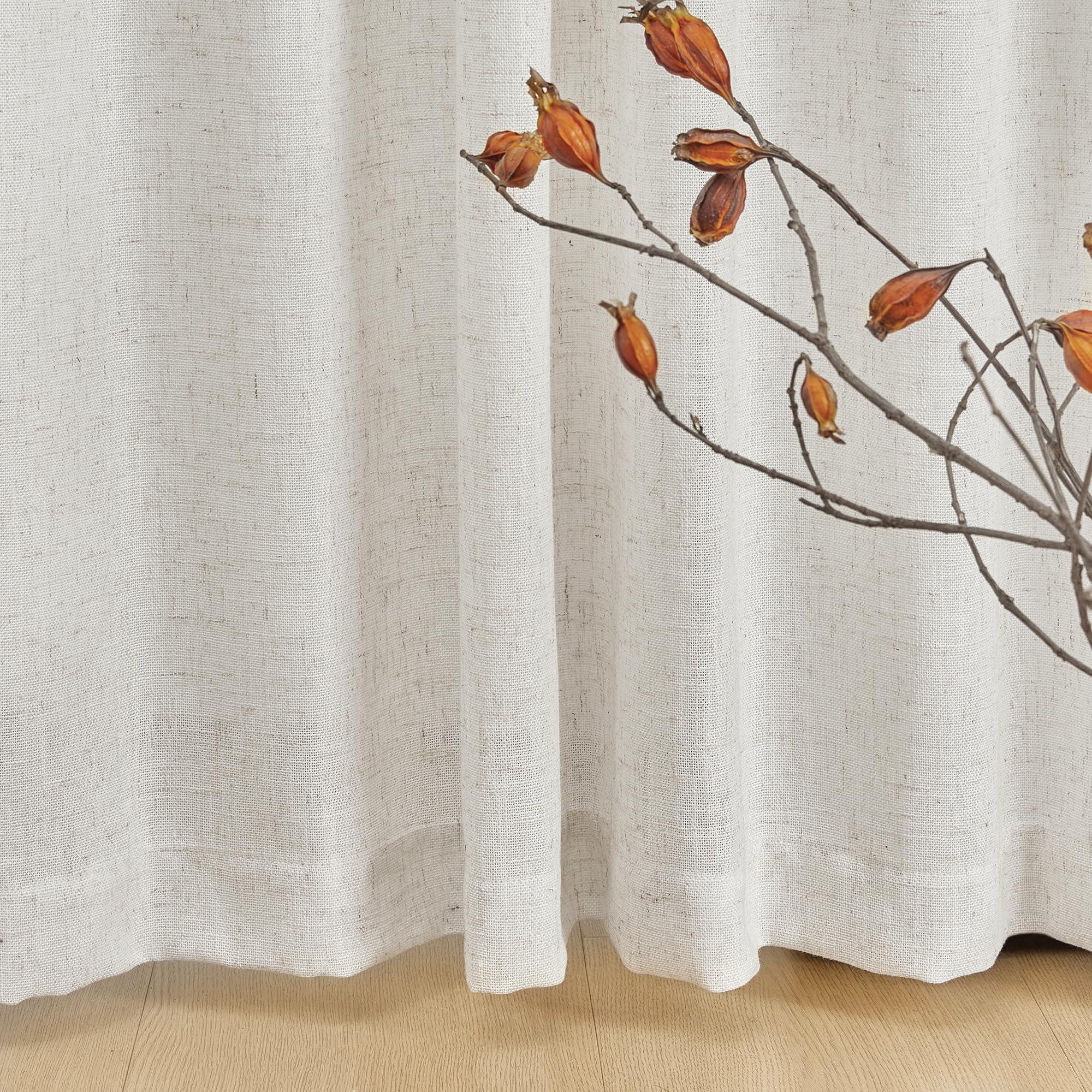 MYSKY HOME Linen Curtains for Living Room, Natural Semi Sheer Curtains & Drapes 84 inches Length 2 Panels Set Farmhouse Country Boho Style Back Tab Draperies for Sliding Glass Door, 50" Wide, Linen - Image 5