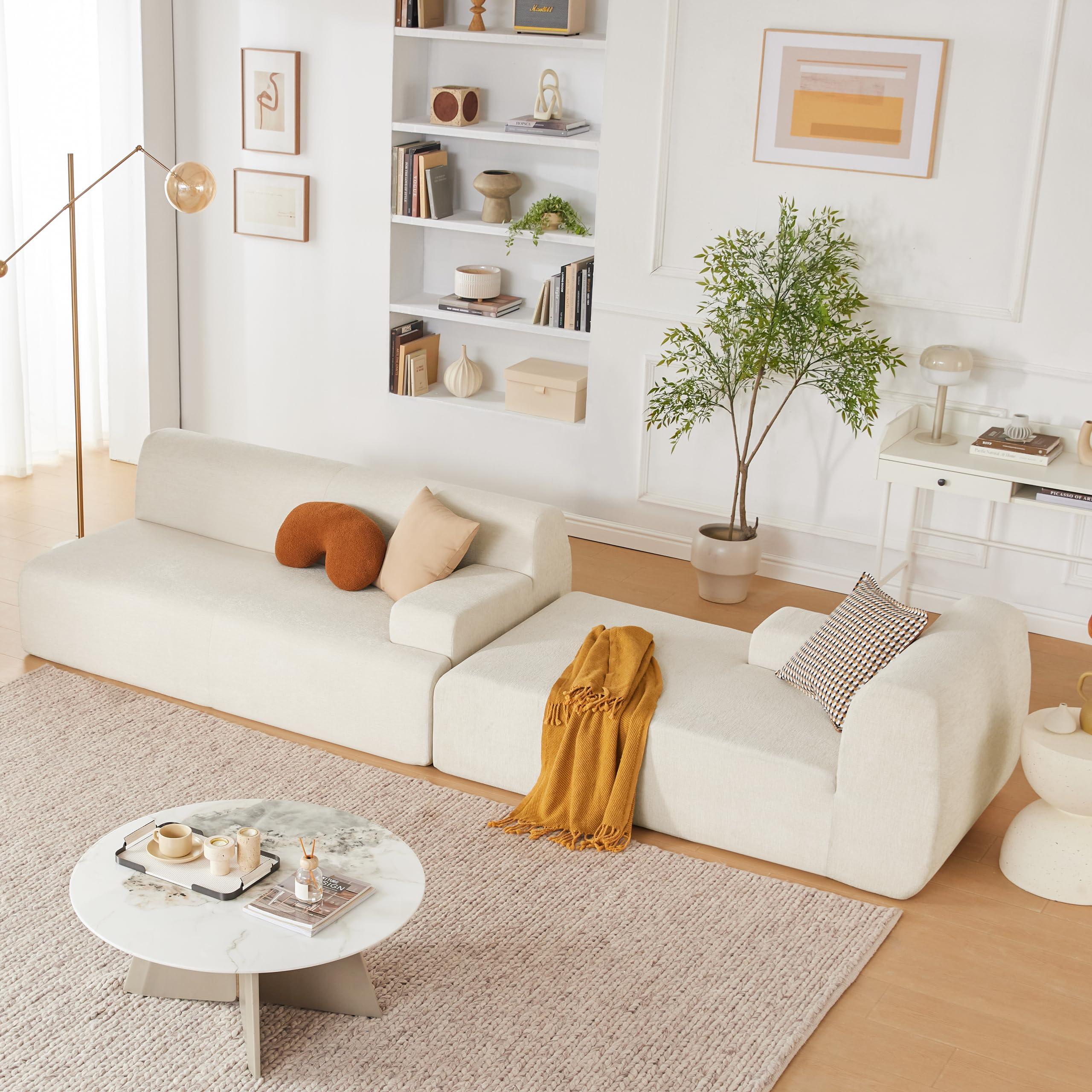 Huatean Home 107" Modular Sectional Sofa, Sponge Sofa for Living Room, High Density Sponges Cloud Couch,Modular L-Shape Sofa Couch with Chaise, (Beige) - Image 5