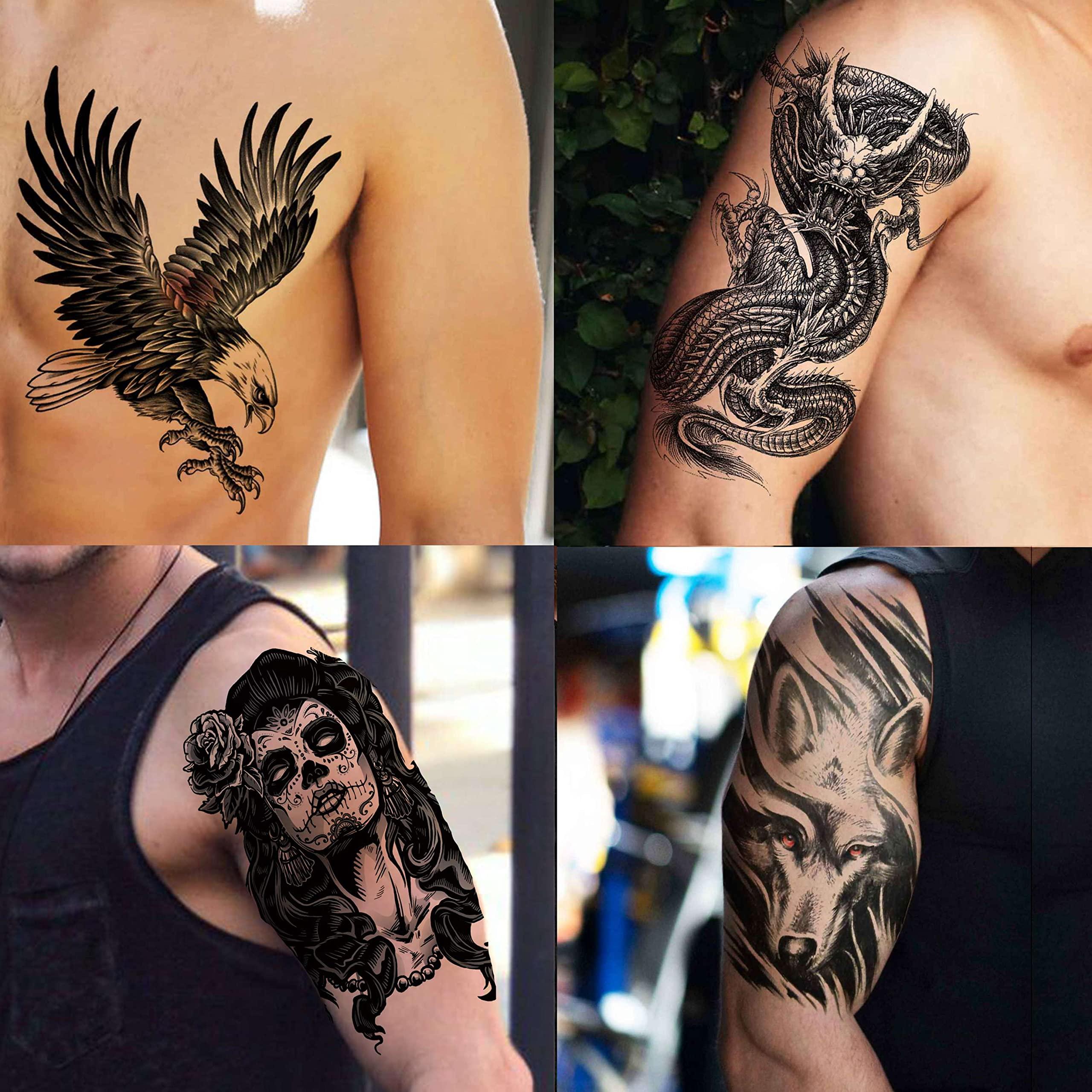 VANTATY 50 Sheets Black Temporary Tattoos For Men Adults Ealge Dragon Lion Wolf Animals For Women Neck Arm Thigh, Fake Small Skull Tattoo Sticker For Kids Children Boys Girls Tatoos - Image 2
