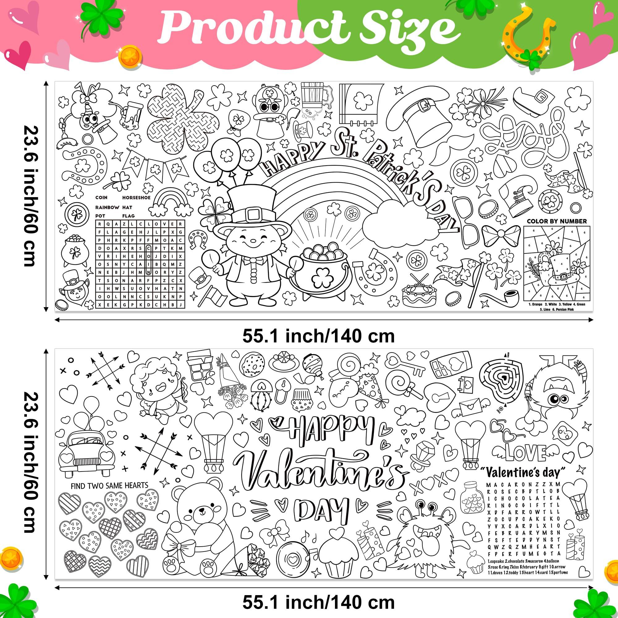 Dvbonike Jumbo Valentine's Day/St. Patrick's Day Coloring Activity Poster Party Decoration - 2Pcs Mini Game Color-in Paper 55.1 x 23.6 inch Blank Doodle Art Banner Home School Activity - Image 2