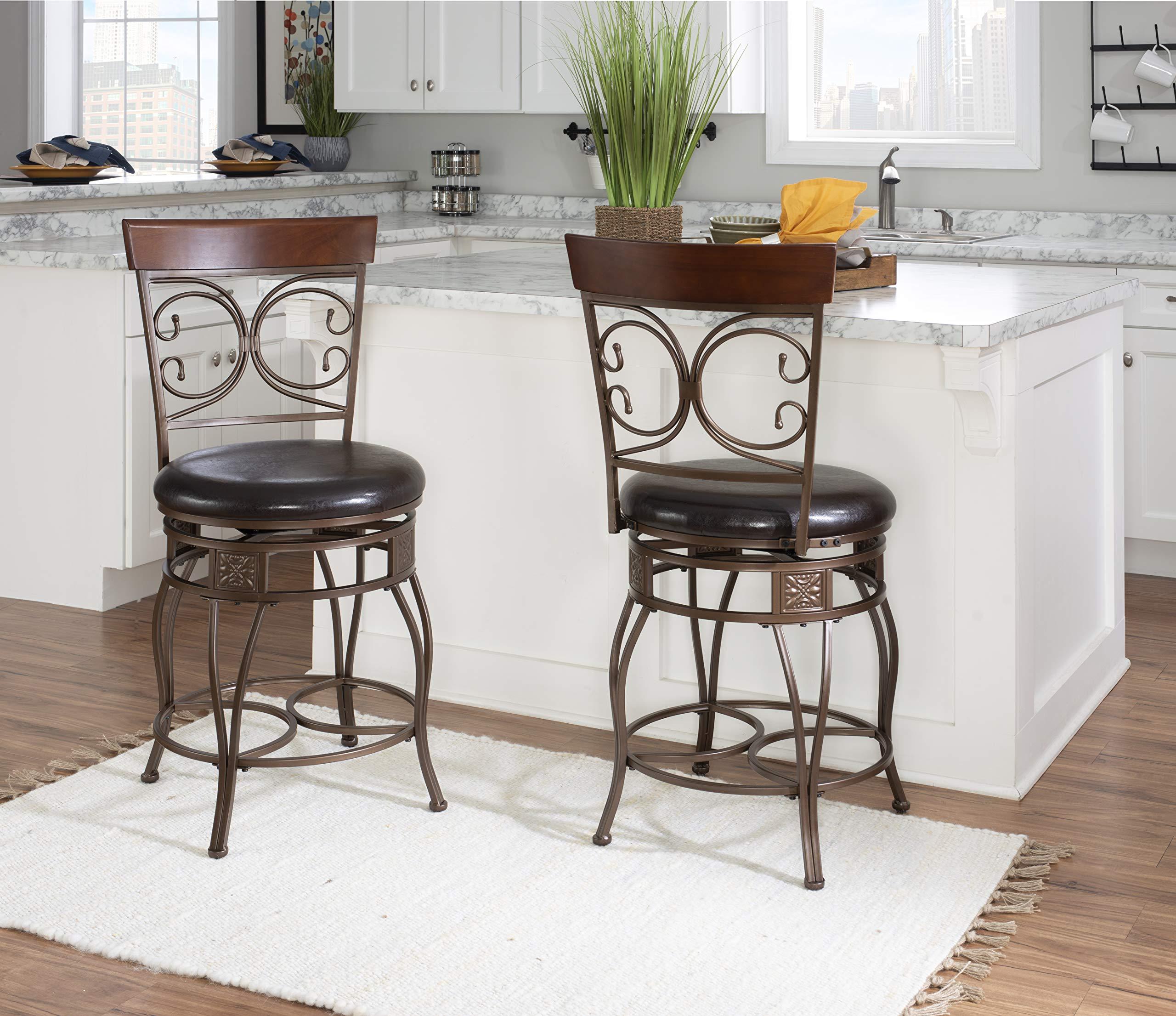 Powell Big and Tall Back Scroll Stool, Counter Height, Dark Bronze/Brown - Image 15