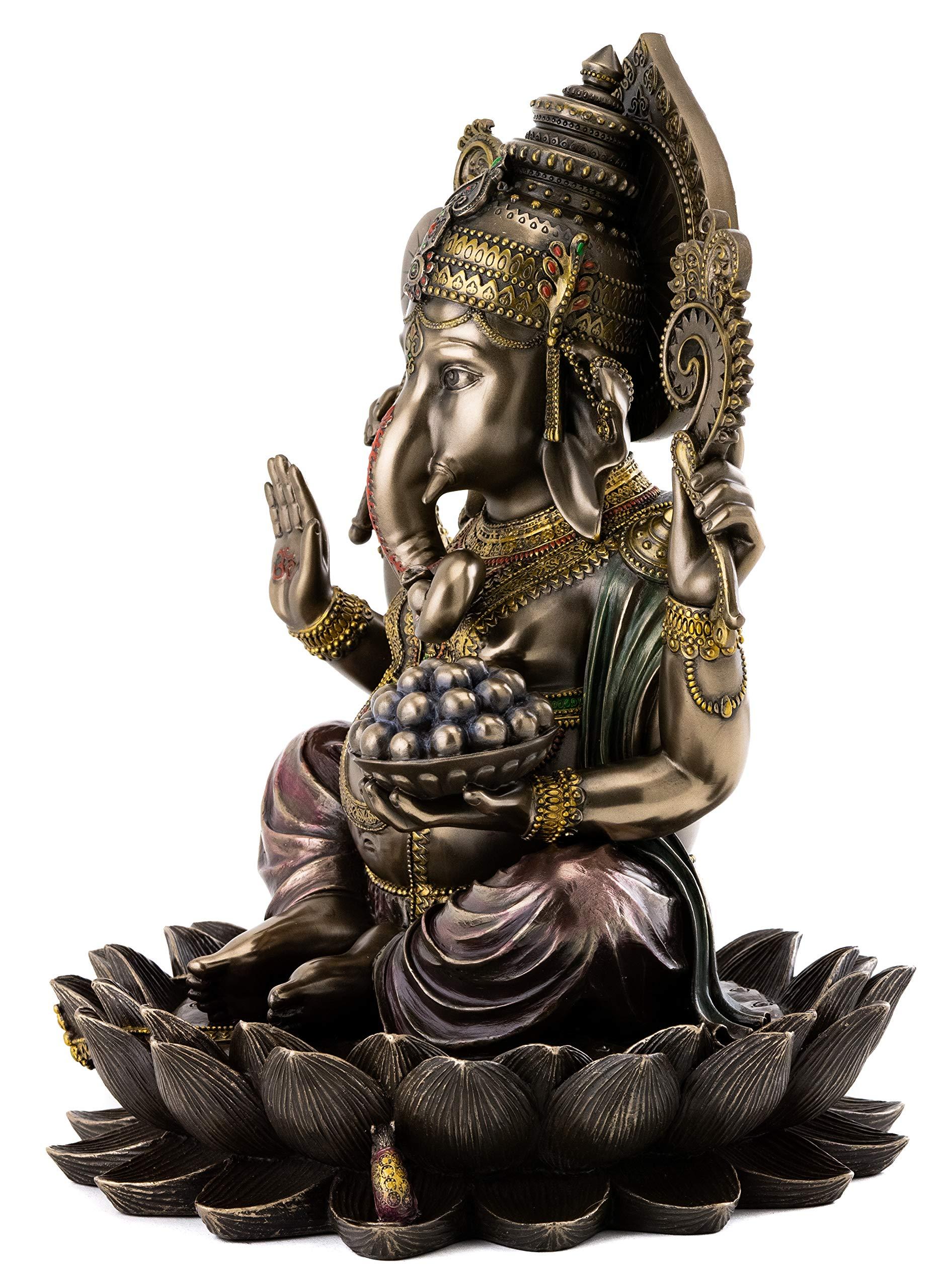 Top Collection Ganesh on Lotus Pedestal Statue - Ganesha Lord of Success and Destroyer of Evil Sculpture in Premium Cold Cast Bronze - 12-Inch Collectible Hindu Elephant Figurine - Image 2