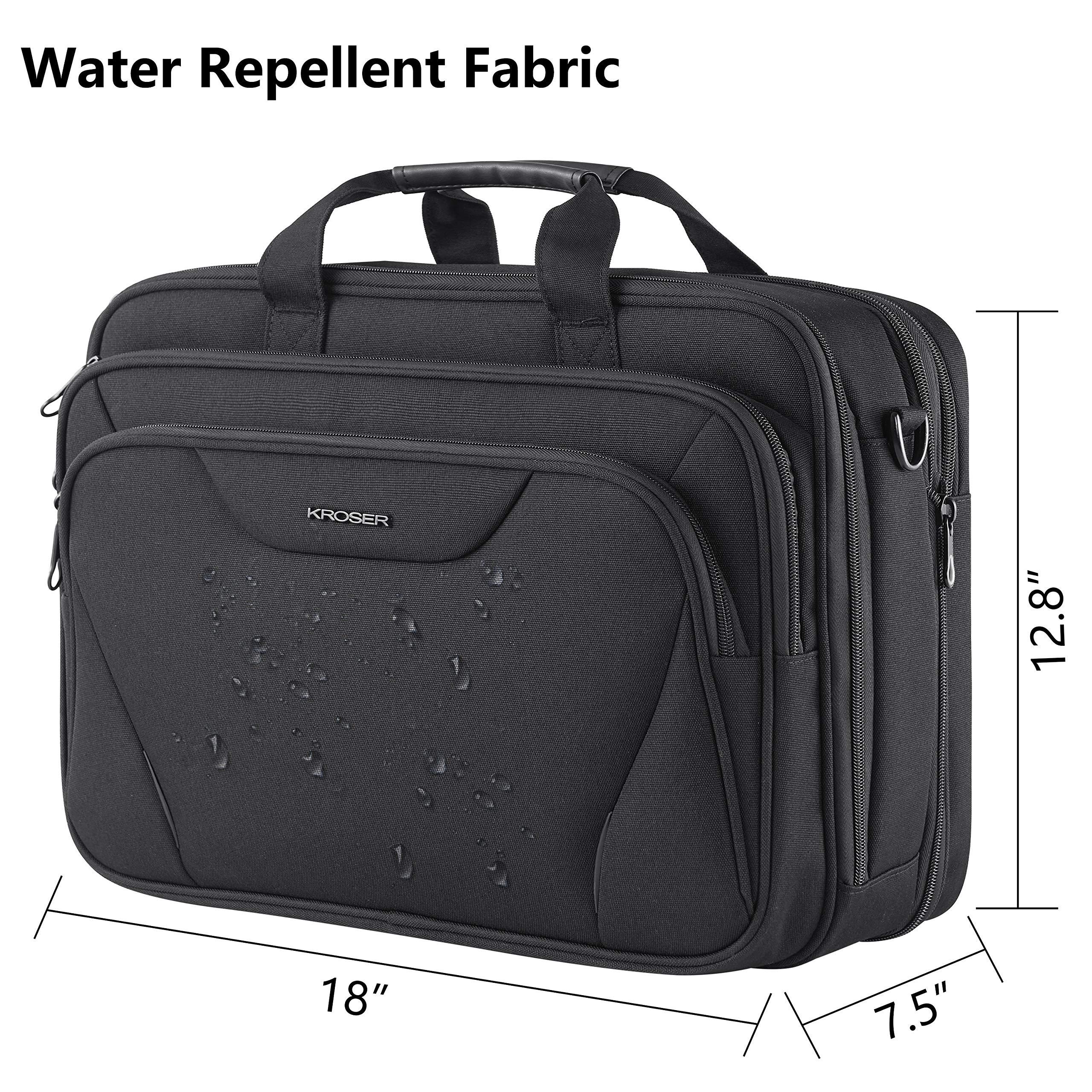 KROSER Laptop Bag Premium Laptop Briefcase Fits Up to 17.3 Inch Laptop Expandable Water-Repellent Shoulder Messenger Bag Computer Bag for Travel/Business/Men/Women-Black - Image 3