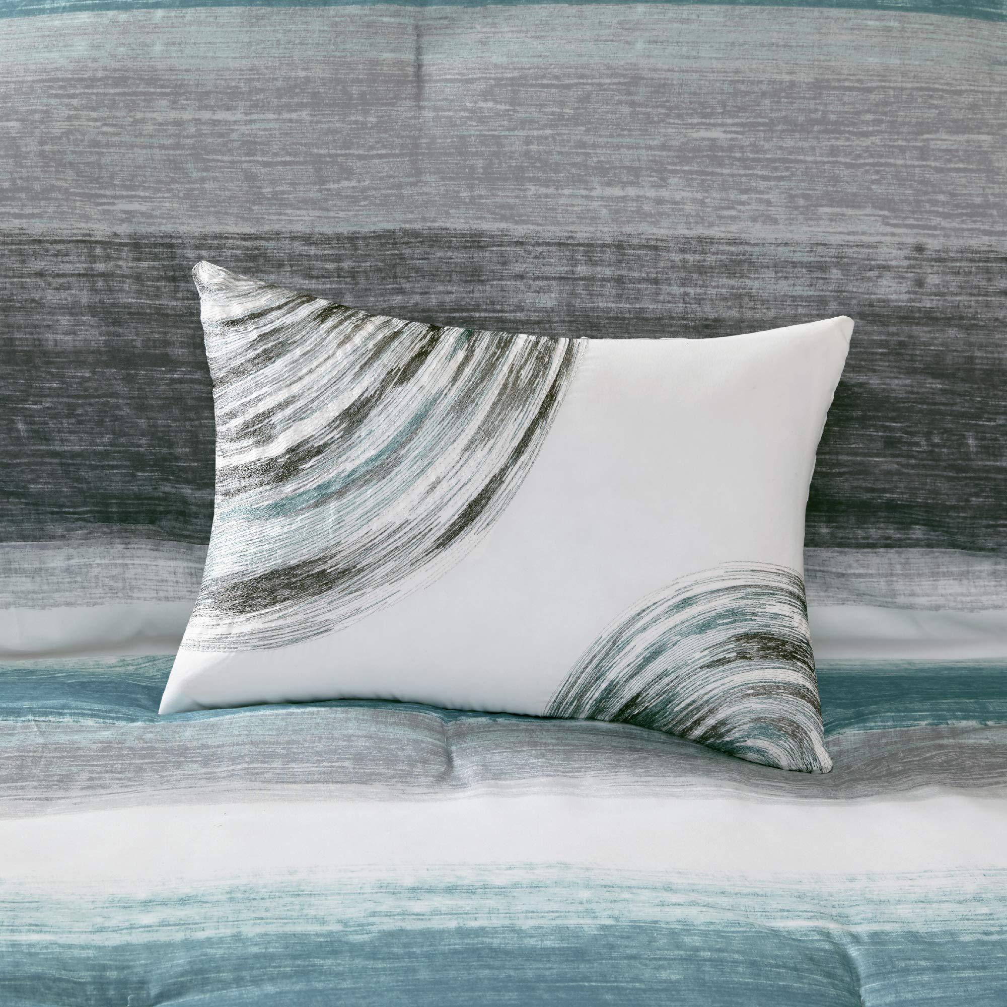Madison Park Essentials Queen Comforter Set, Bed in a Bag Queen, Watercolor Print Coastal Comforter & Chambray Cotton Sheet Set, All Season Bedding Set, Saben, Aqua Queen (90 in x 90 in) 9 Piece - Image 4
