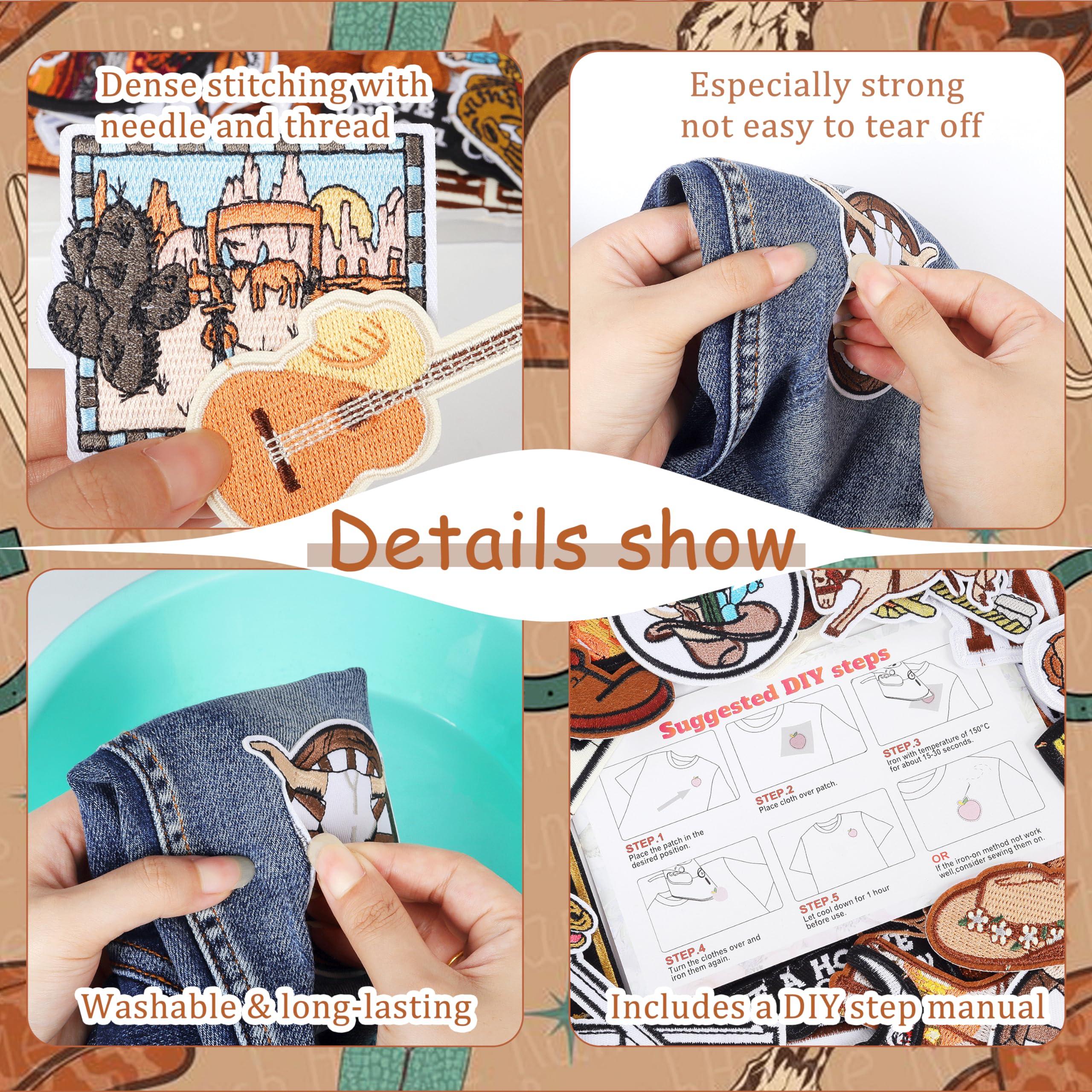 Western Embroidered Iron On Patches for Hats: Meneng 45Pcs Cowboy Sew On Applique Patches for Jackets Backpacks Clothing - Vintage Embroidery Patch for DIY Accessories - Image 5