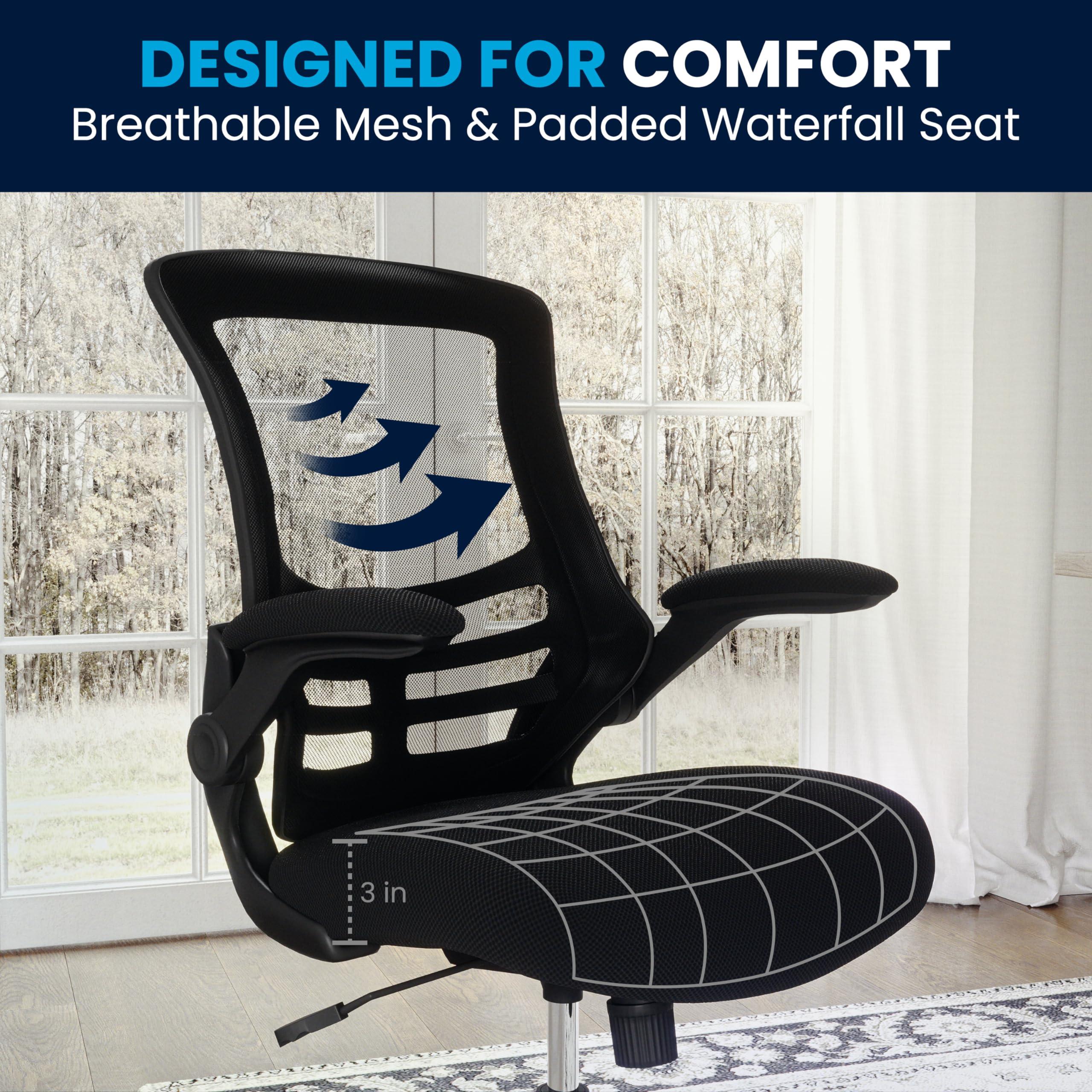 Flash Furniture Kelista Mid-Back Swivel Office Chair with Adjustable Seat Height, Ergonomic Mesh Desk Chair with Flip-Up Armrests, Black - Image 11