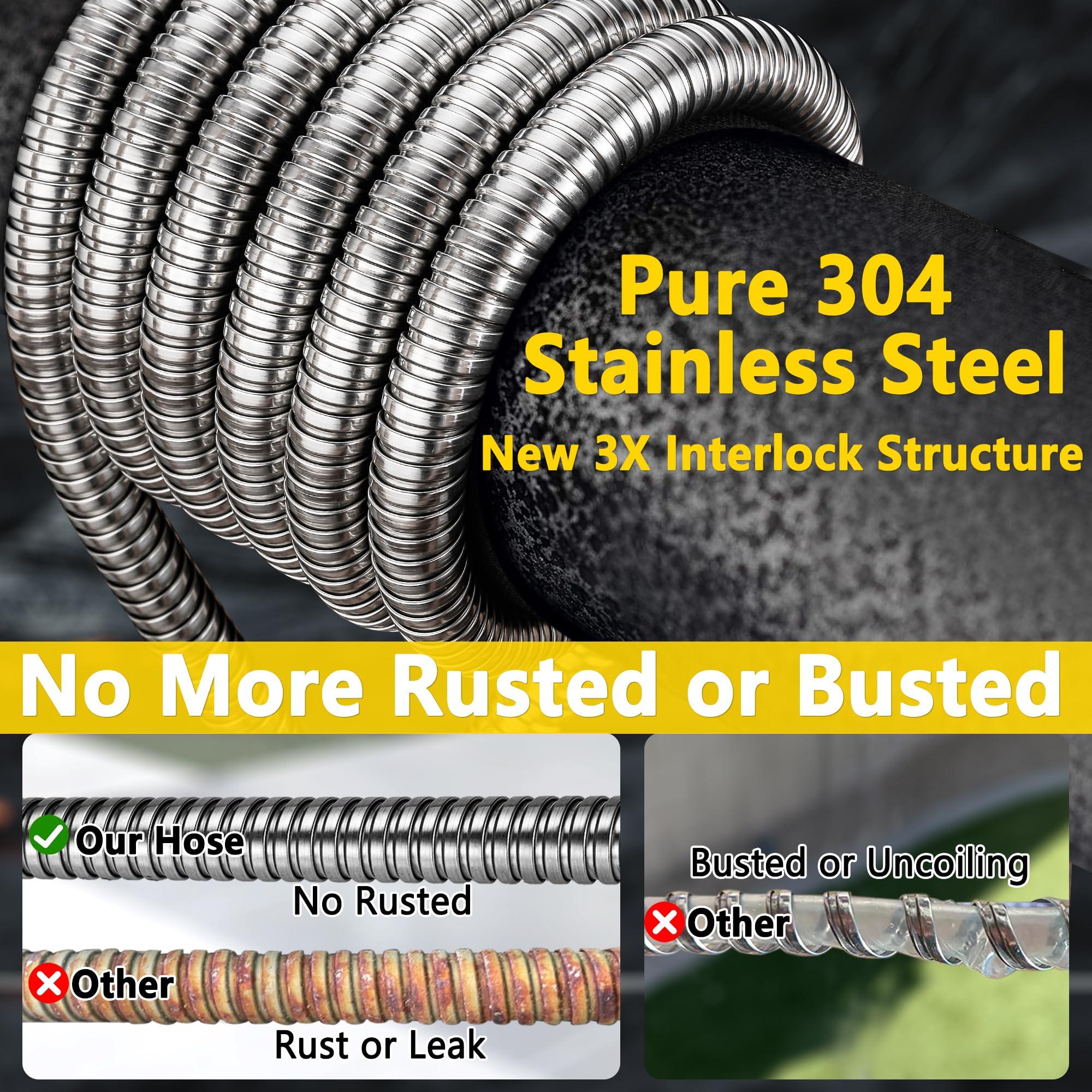 150 ft Stainless Steel Garden Hose - 2025 Upgraded Metal Water hose - Flexible Water Hose Pipe with Latex Core, 3/4" Solid Brass Connectors - No-Expandable Garden Hoses - Image 3