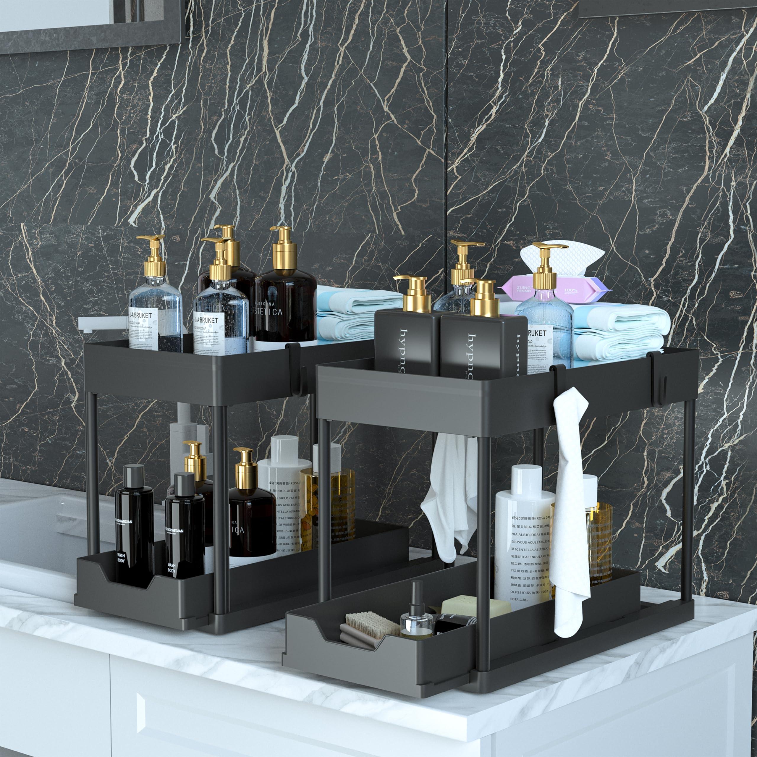 DEKAVA Under Sink Organizer 2 Pack, Bathroom Cabinet Organizer, 2 Tier Sliding Cabinet Basket Organizer Drawer, Multi-Purpose Bath Collection Baskets for Bathroom (Black) - Image 3