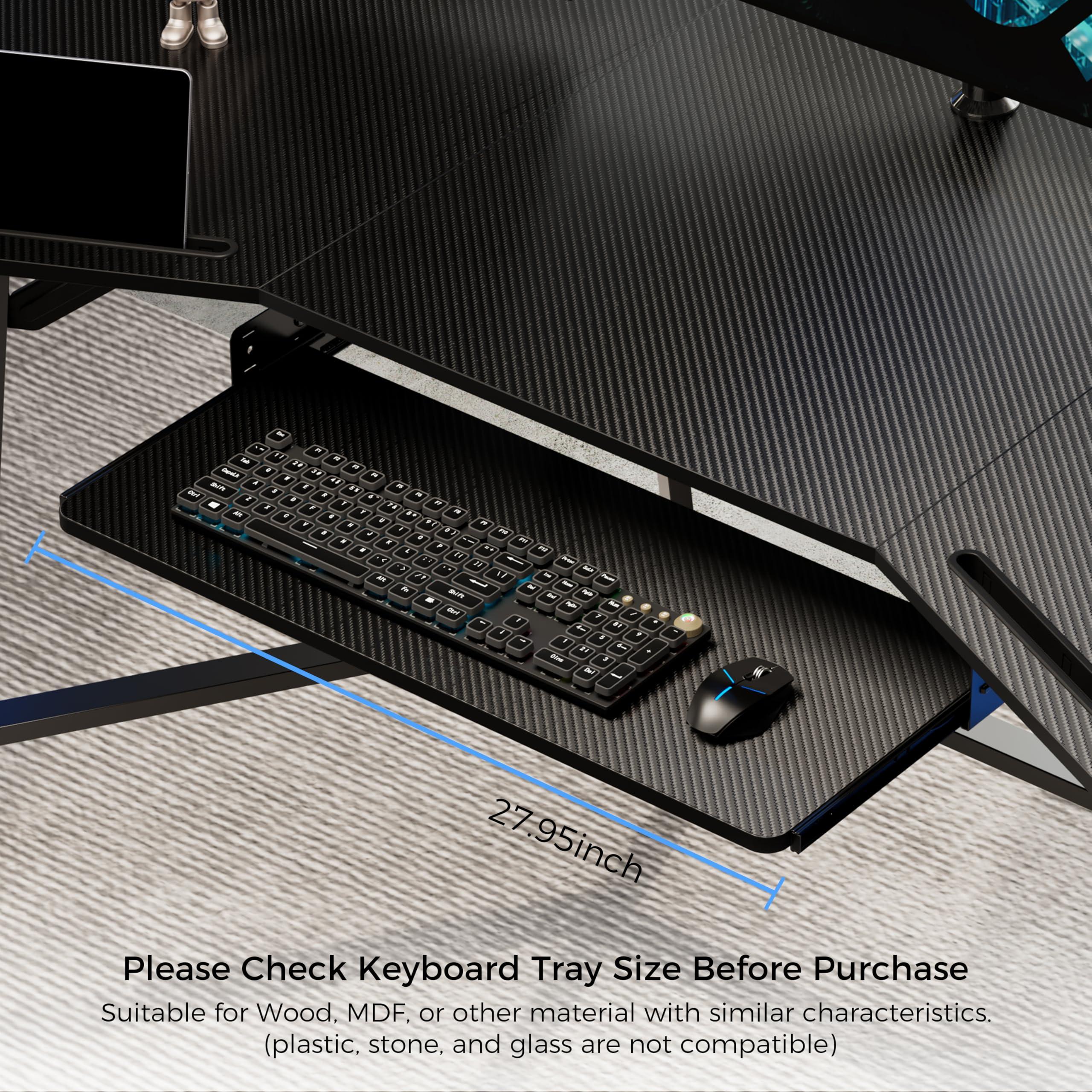 EUREKA ERGONOMIC Adjustable Keyboard Tray Under Desk, 28x11 Inch Large Slide Out Keyboard & Mouse Platform Tray, Wooden Pull Out Computer Keyboard Drawer for Typing Home Office Desk, Black - Image 4