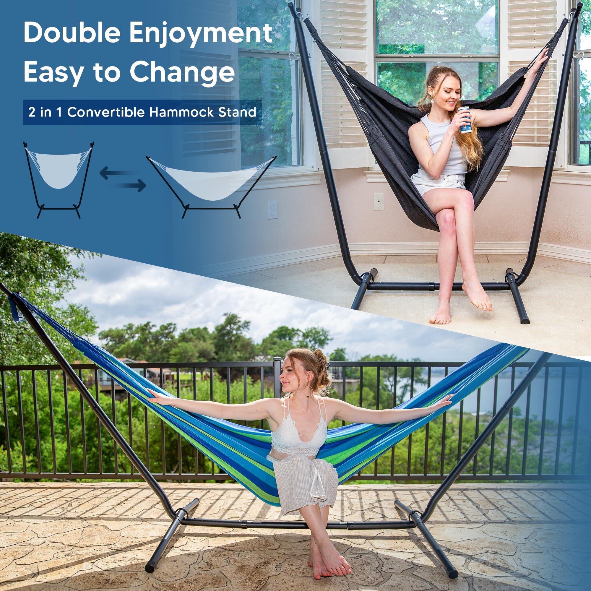 SUNCREAT 2-in-1 Hammocks Hammock Chair with Stand, 475 lbs Capacity, Heavy Duty Two Person Hammock with Stand, Patent Pending, Blue Stripe - Image 3