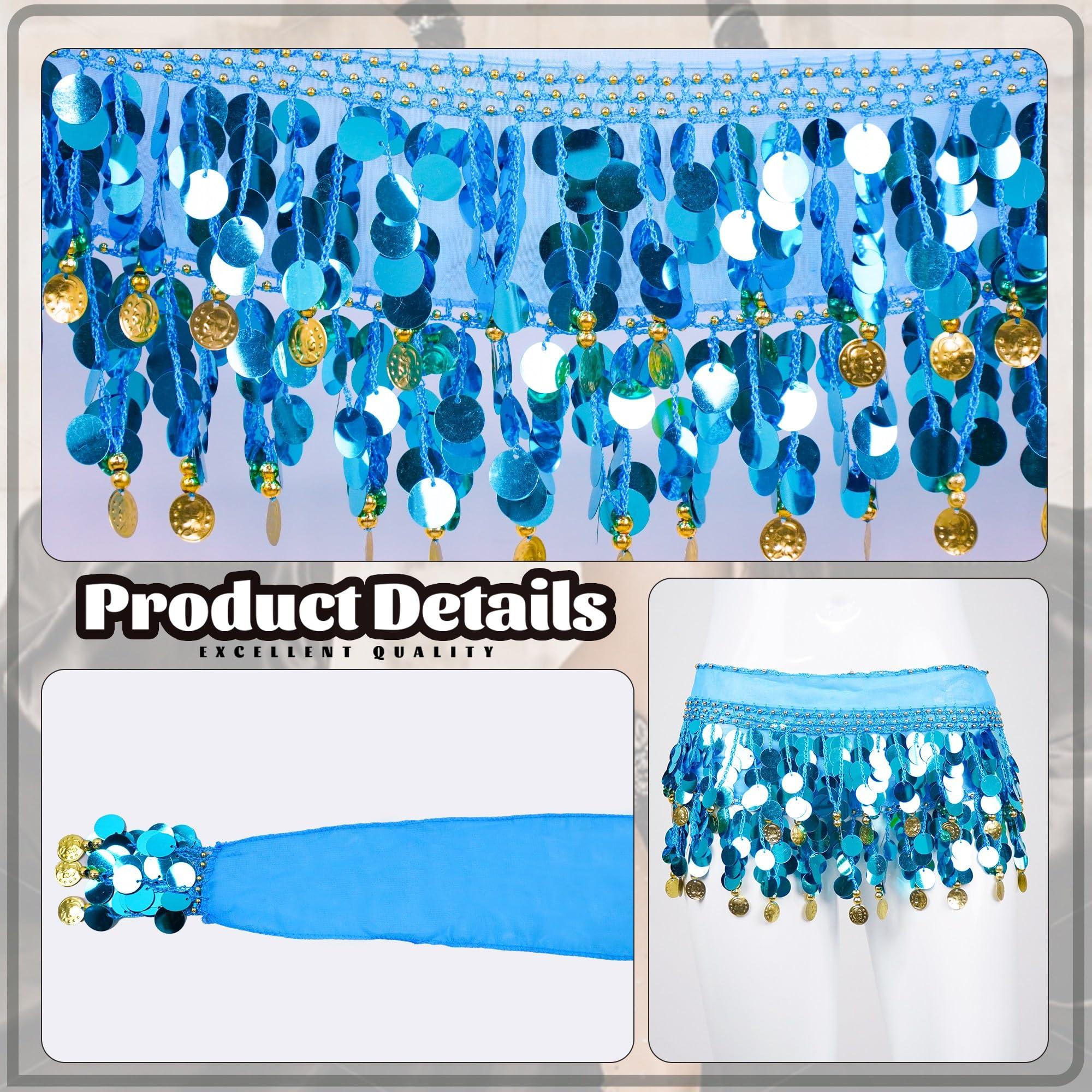 Baisdan Belly Dance Skirt 2Pack, Belly Dance Hip Scarf, Belly Dancer Costumes for Women, Belly Dancing Outfits, Coin Skirts - Image 2