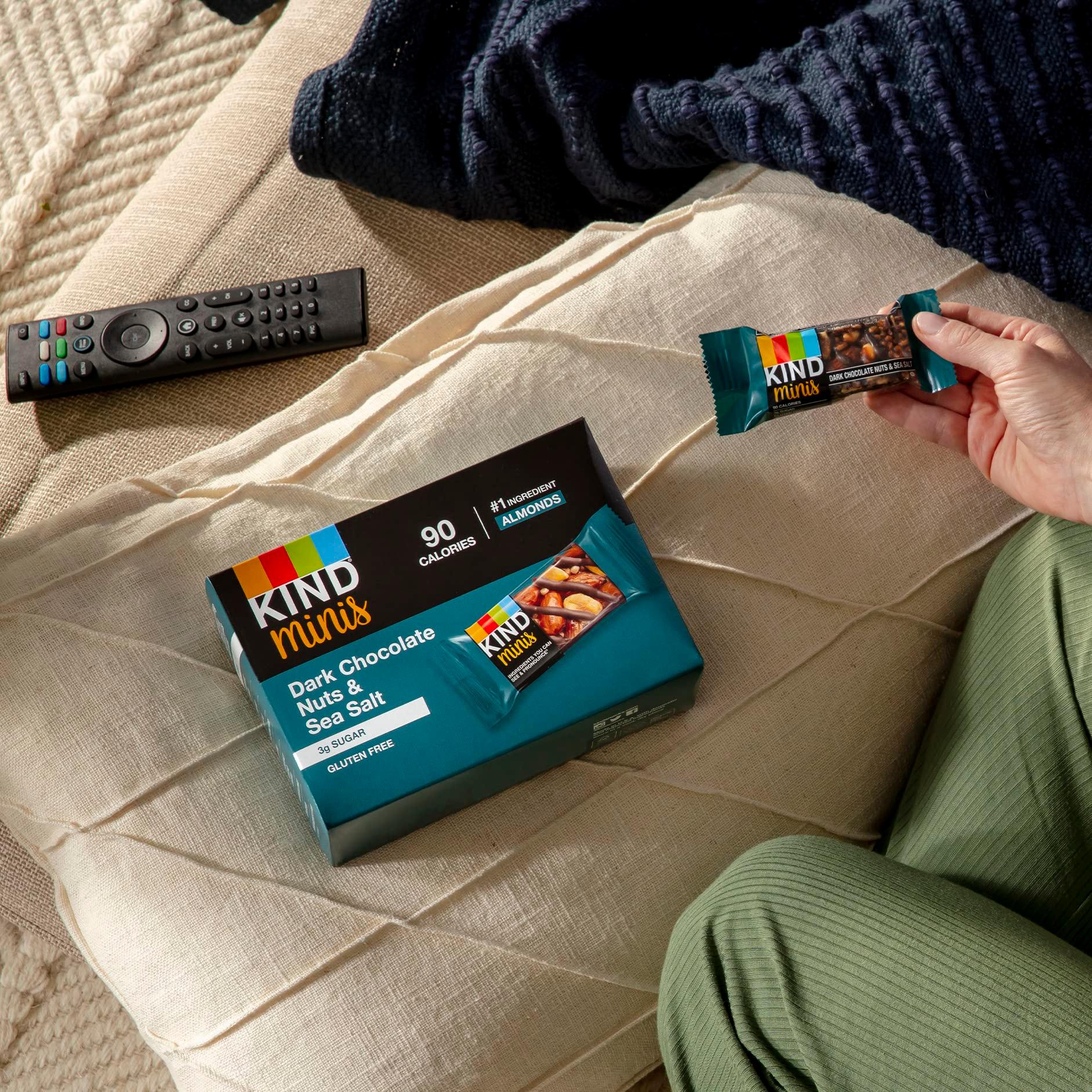 KIND Bar Minis, Variety Pack, Dark Chocolate Nuts and Sea Salt, Peanut Butter, Caramel Almond, Healthy Snacks, 3g Protein, Gluten Free, Low Sugar/Calorie Snacks, 30 Count - Image 4